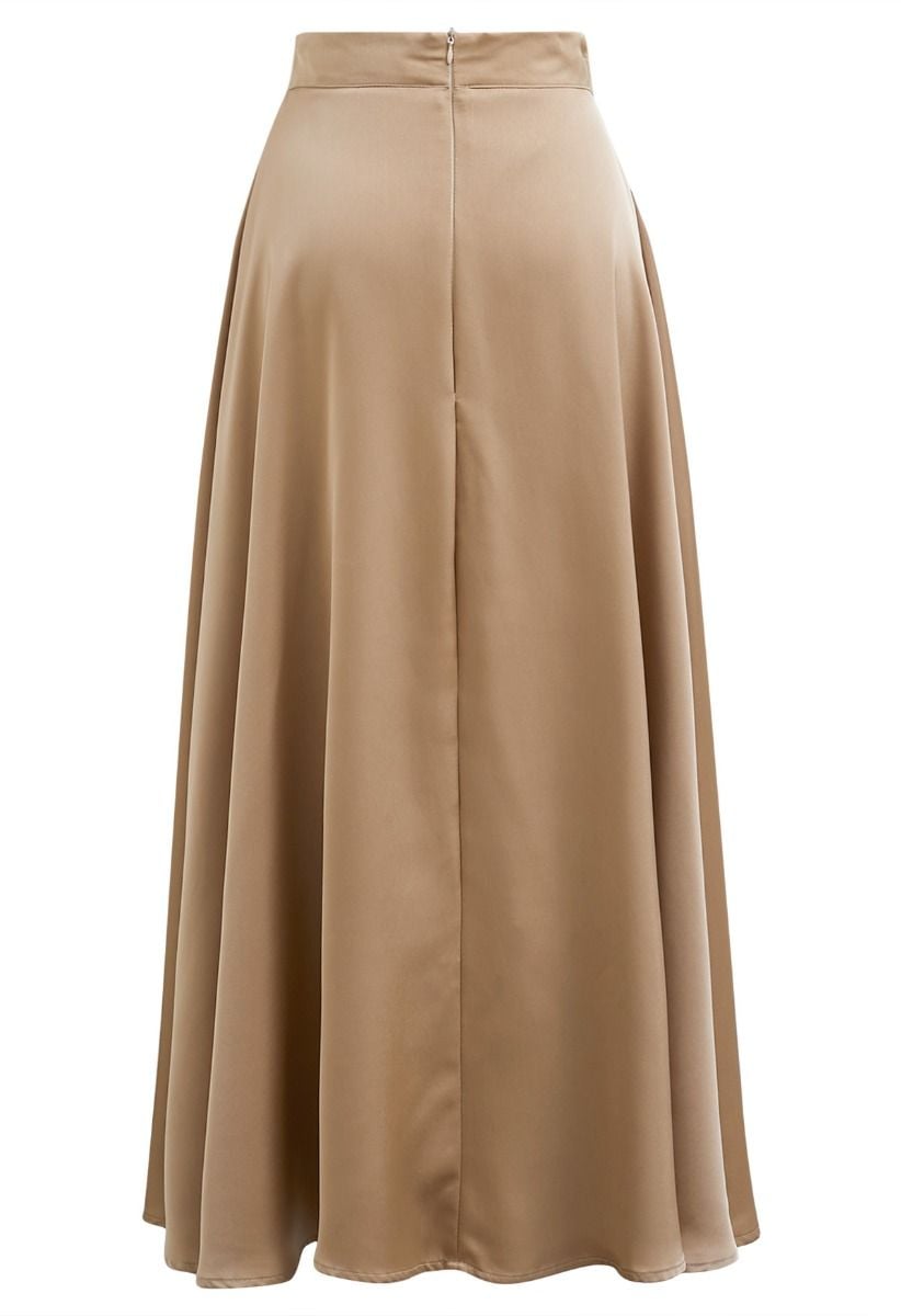 Timeless Elegance Satin A-Line Maxi Skirt in Tan