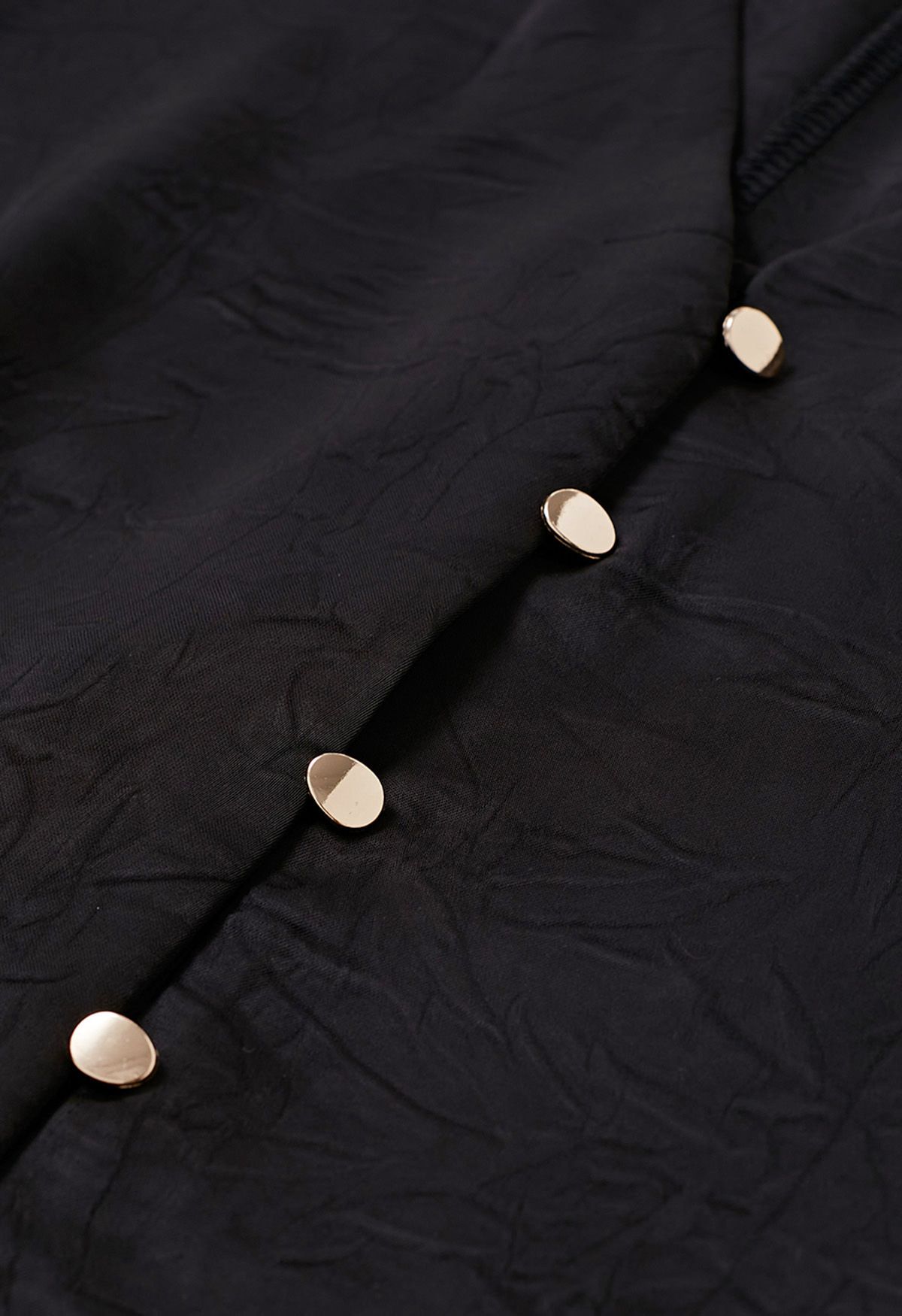 Tie Waist Button Front Texture Top in Black
