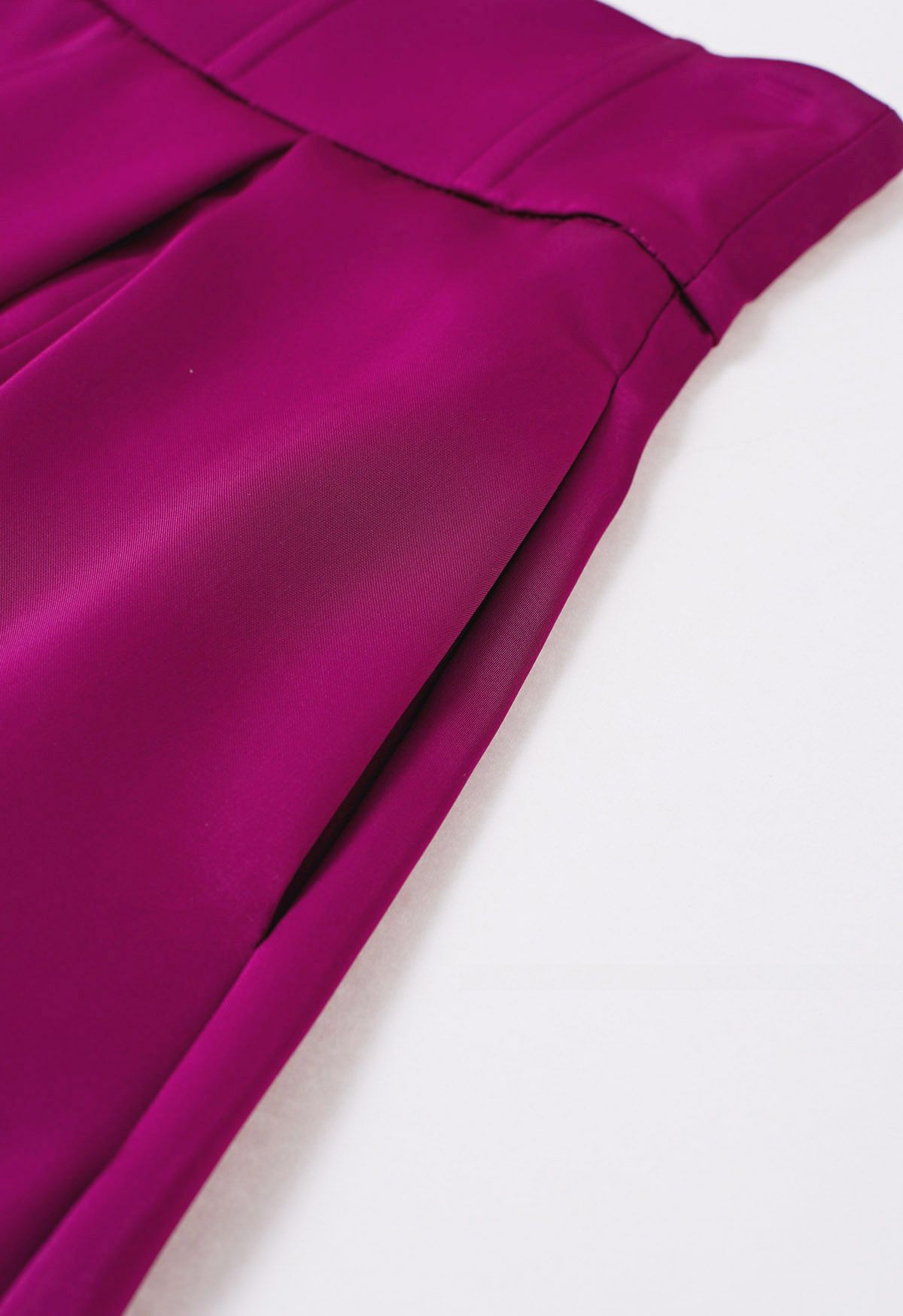 High-Slit Seamed Waist Pleated Satin Maxi Skirt in Magenta