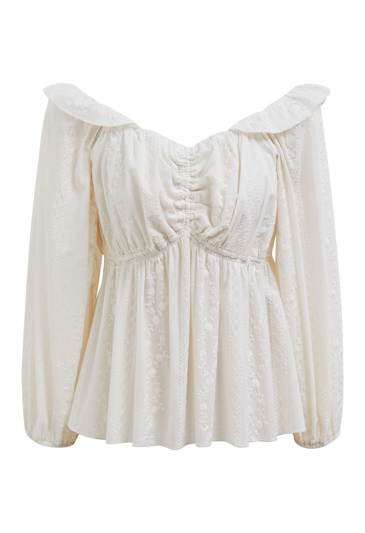 Floret Chain Embroidered Dolly Top in Cream