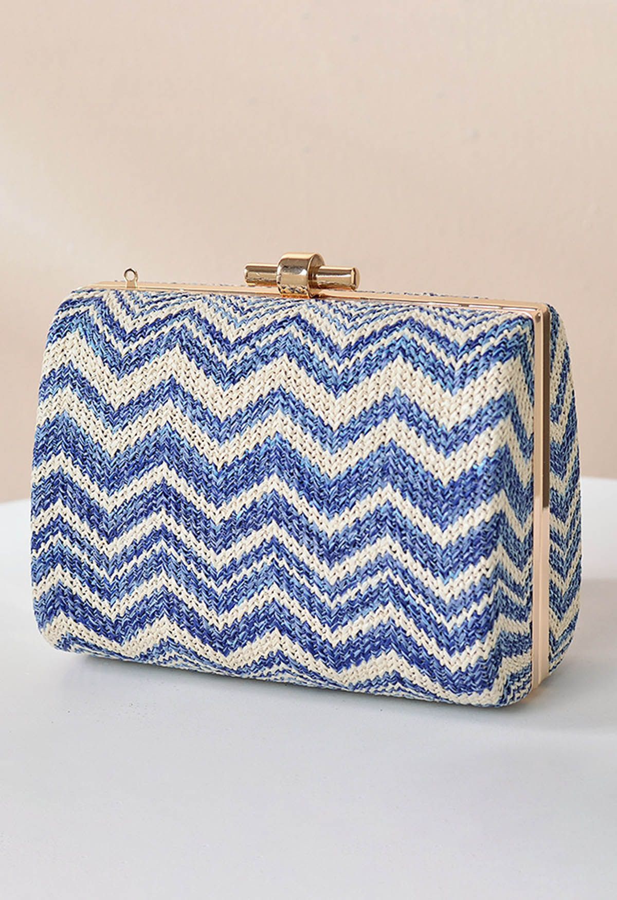 Wavy Line Color Block Woven Handbag in Blue
