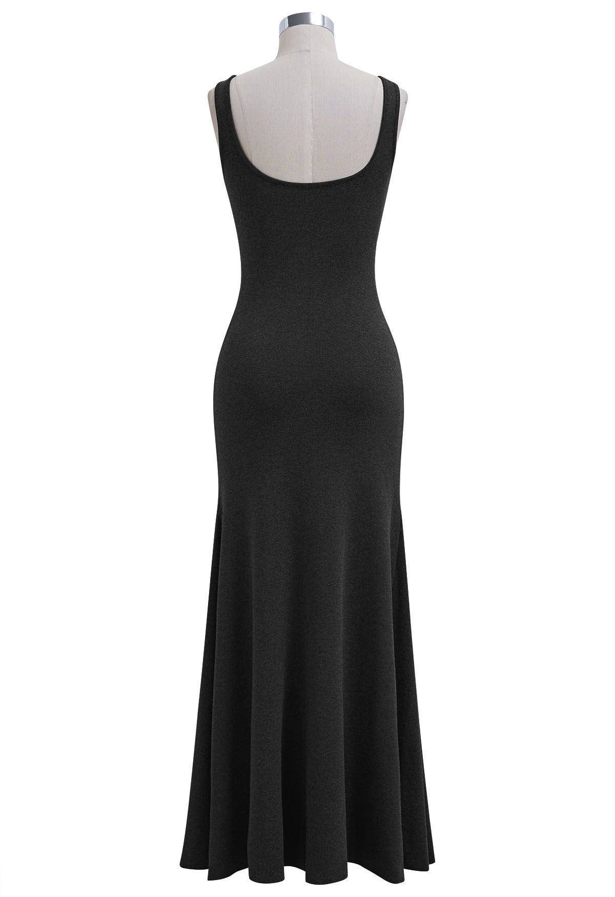 V-Neck Frill Hem Sleeveless Maxi Dress in Black