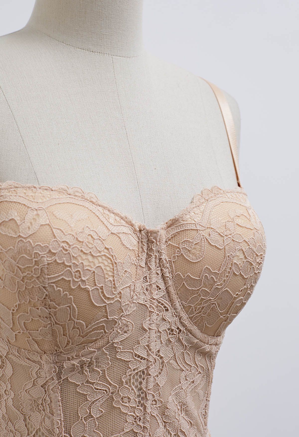 Floral Lace Bustier Crop Top in Apricot