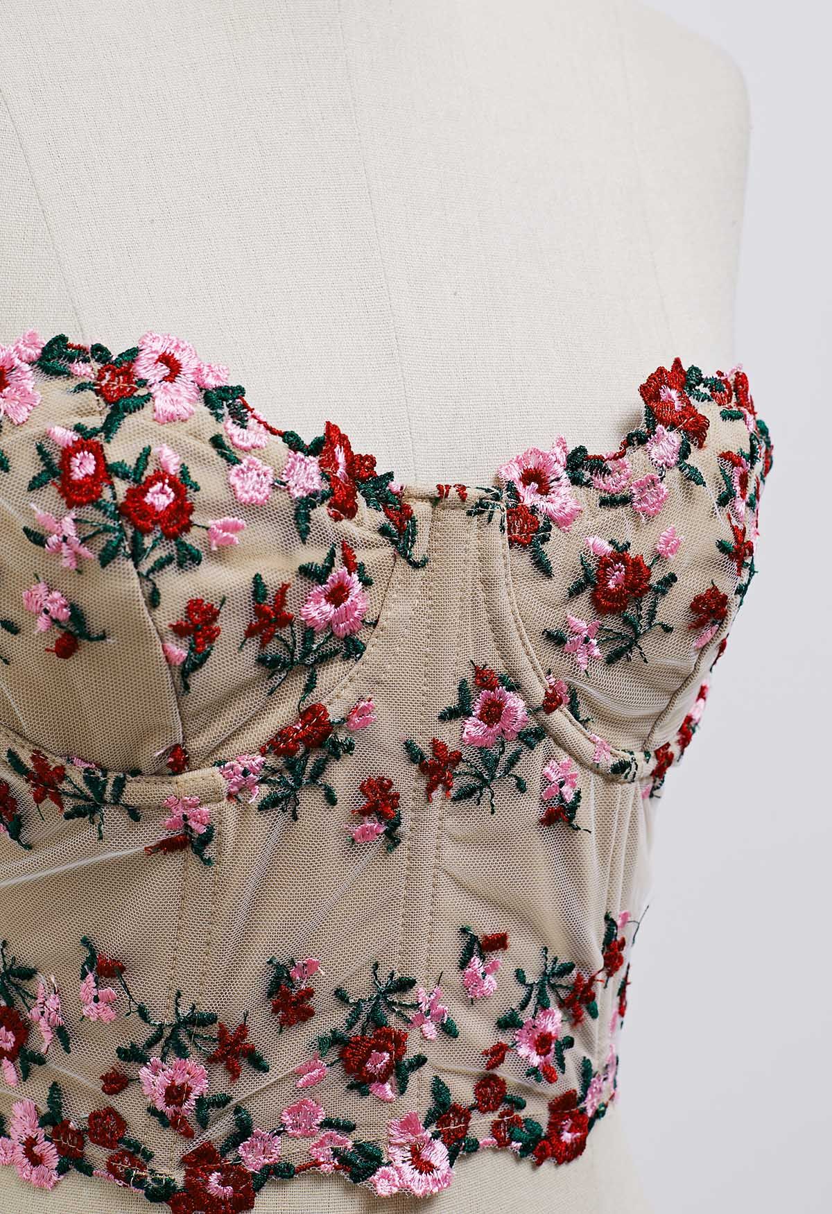Dainty Floret Embroidery Corset Bustier Top