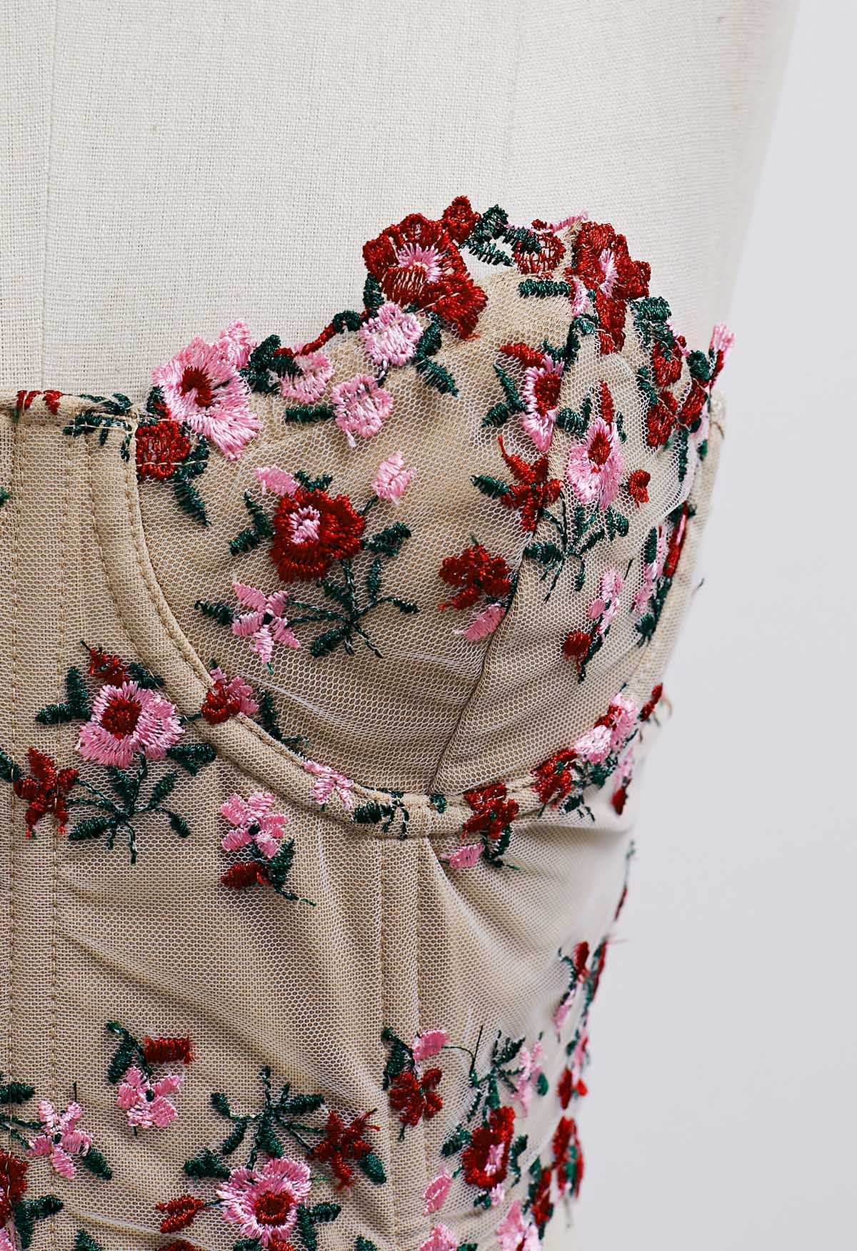 Dainty Floret Embroidery Corset Bustier Top