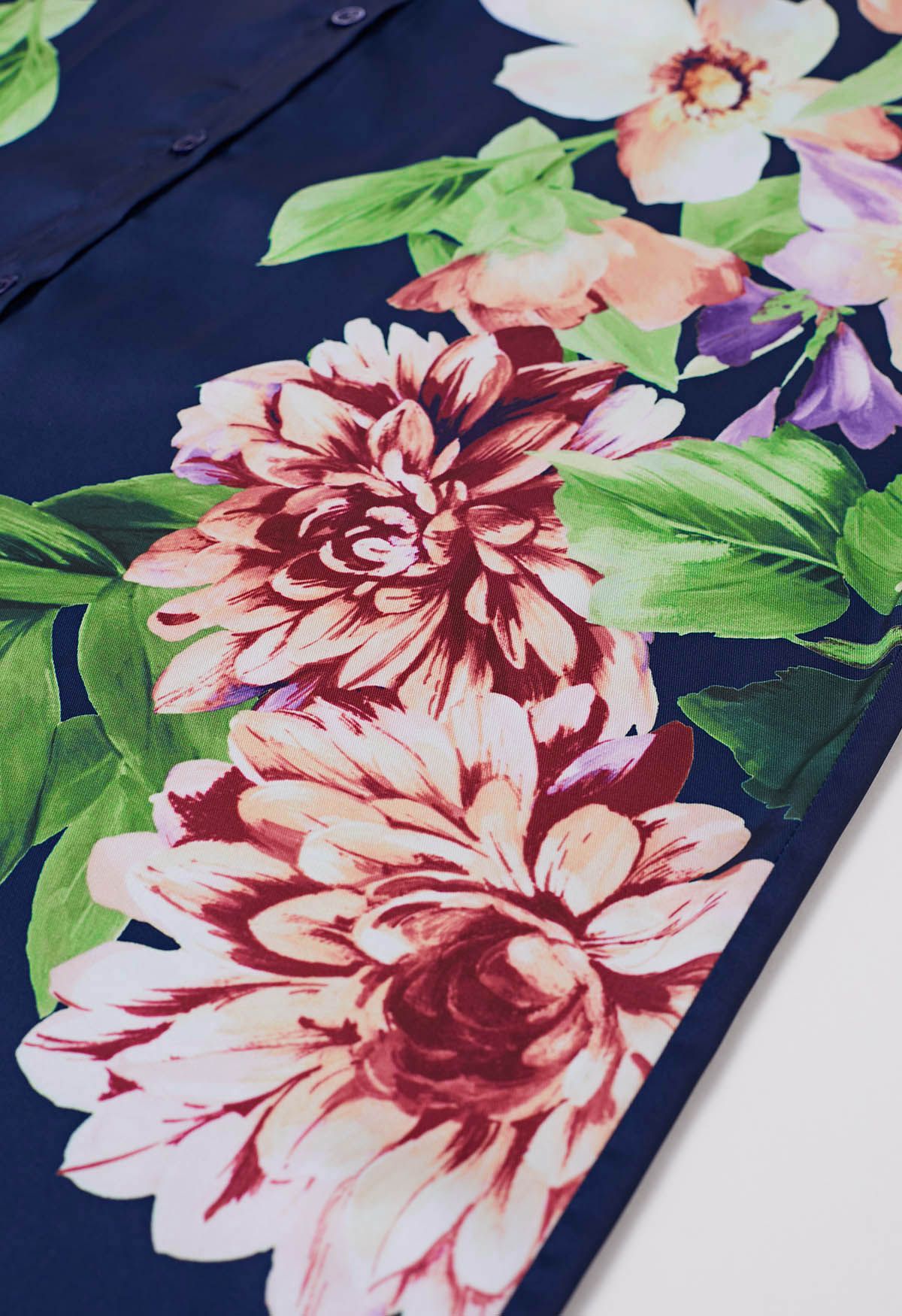 Enchanting Blossom Printed Shirt Dress in Navy