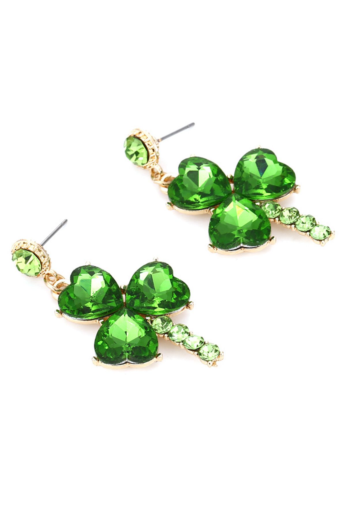 Green Rhinestone Clover Earrings
