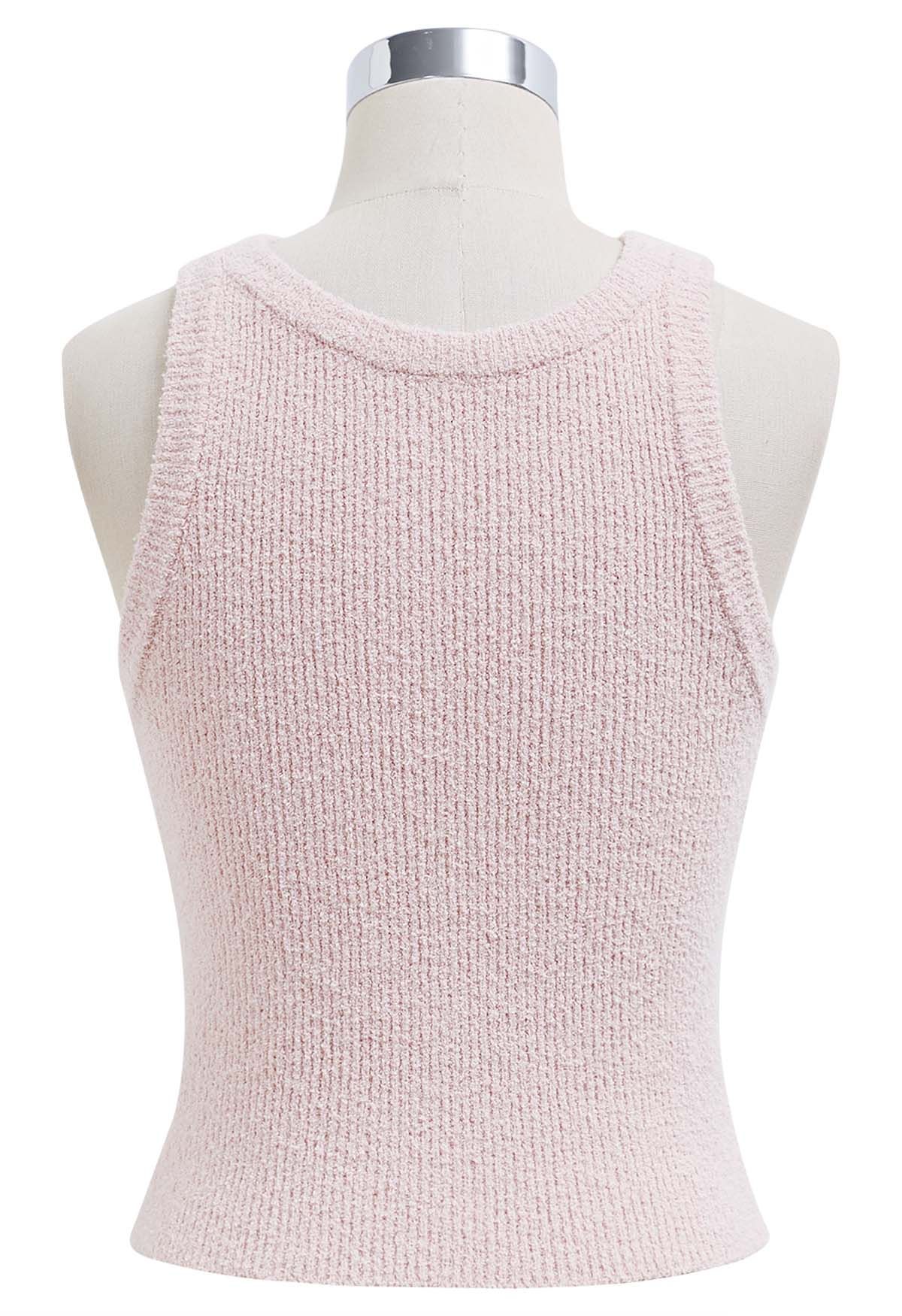 Solid Cropped Knit Tank Top in Pink