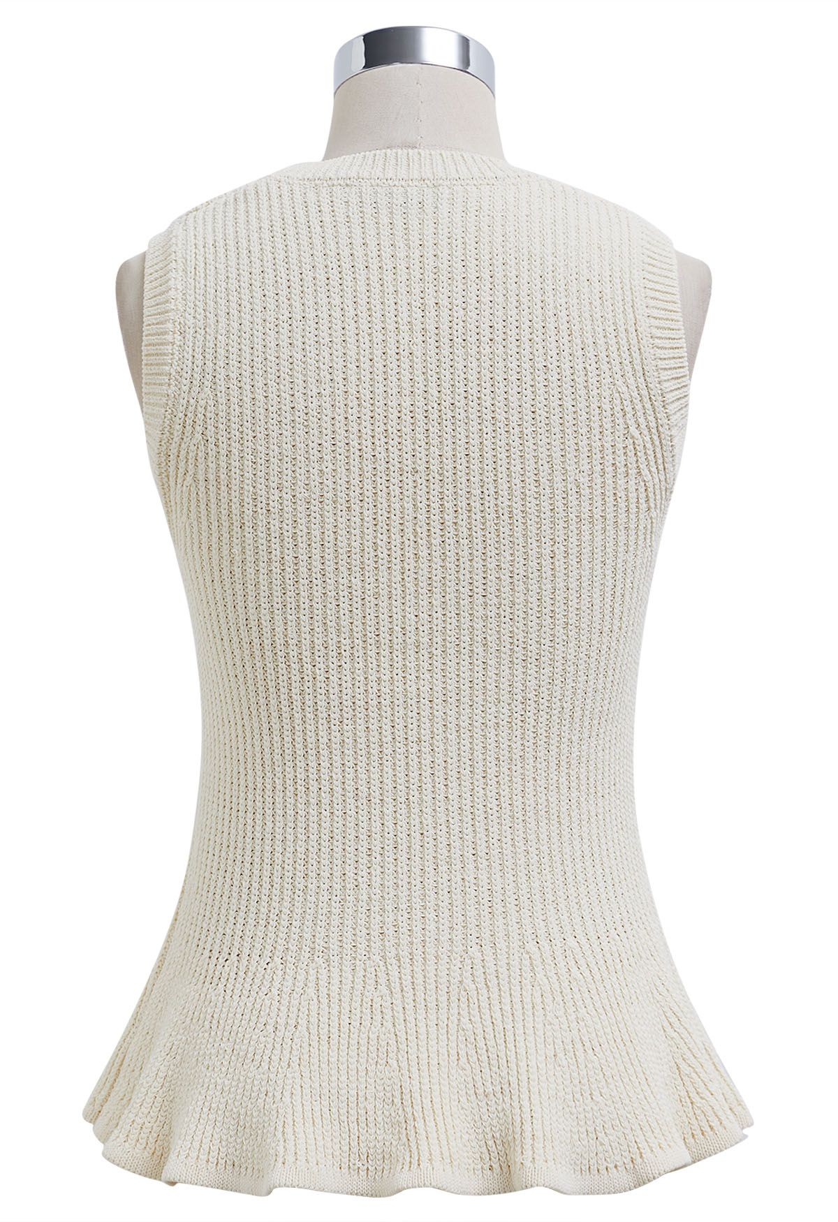 Scoop Neck Ruffle Hem Sleeveless Knit Top in Cream