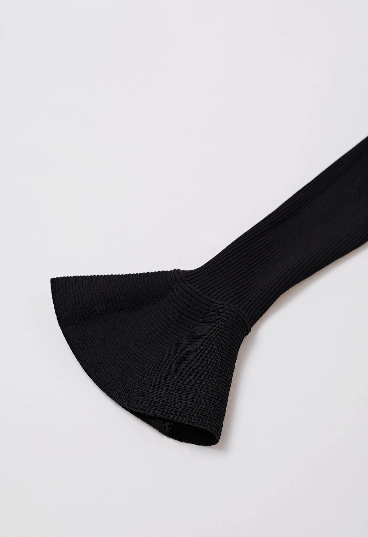 Ruched Organza Flare Cuffs Knit Top in Black