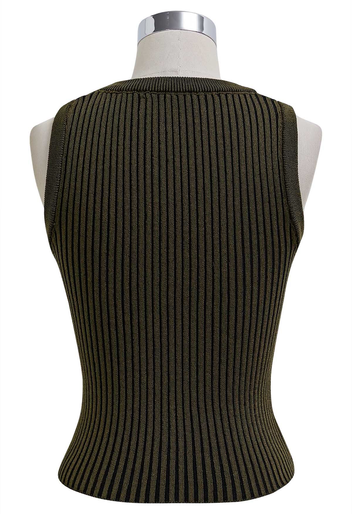 Stripe Texture Knit Tank Top in Army Green