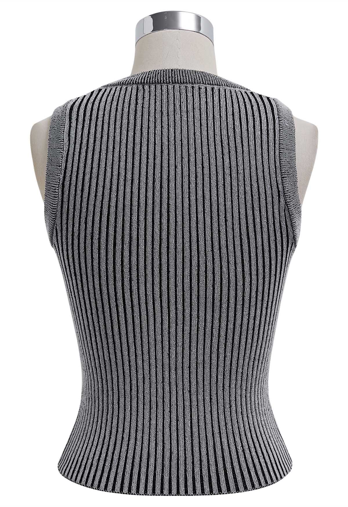 Stripe Texture Knit Tank Top in Grey