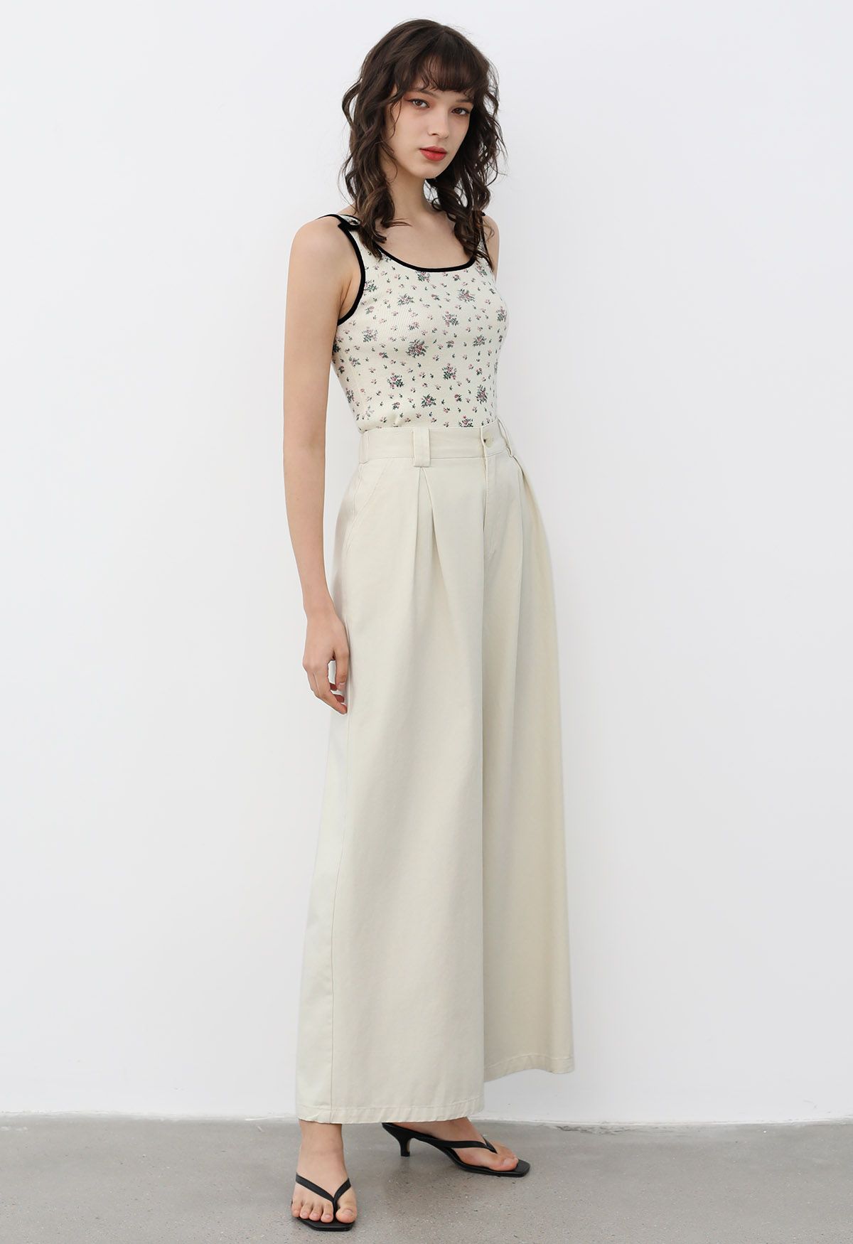 Soft Cotton Wide-Leg Pants in Ivory