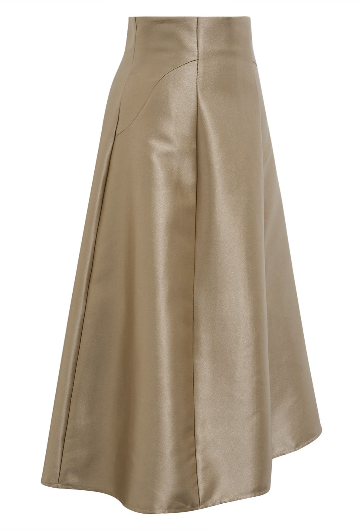 Glossy A-Line Midi Skirt in Khaki