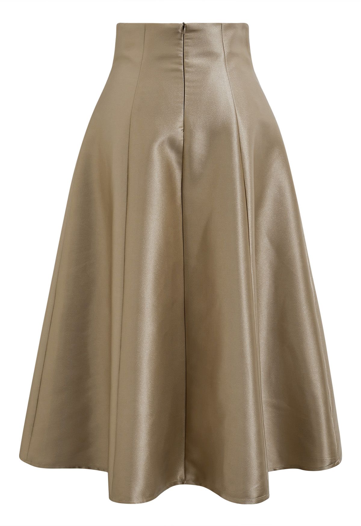 Glossy A-Line Midi Skirt in Khaki