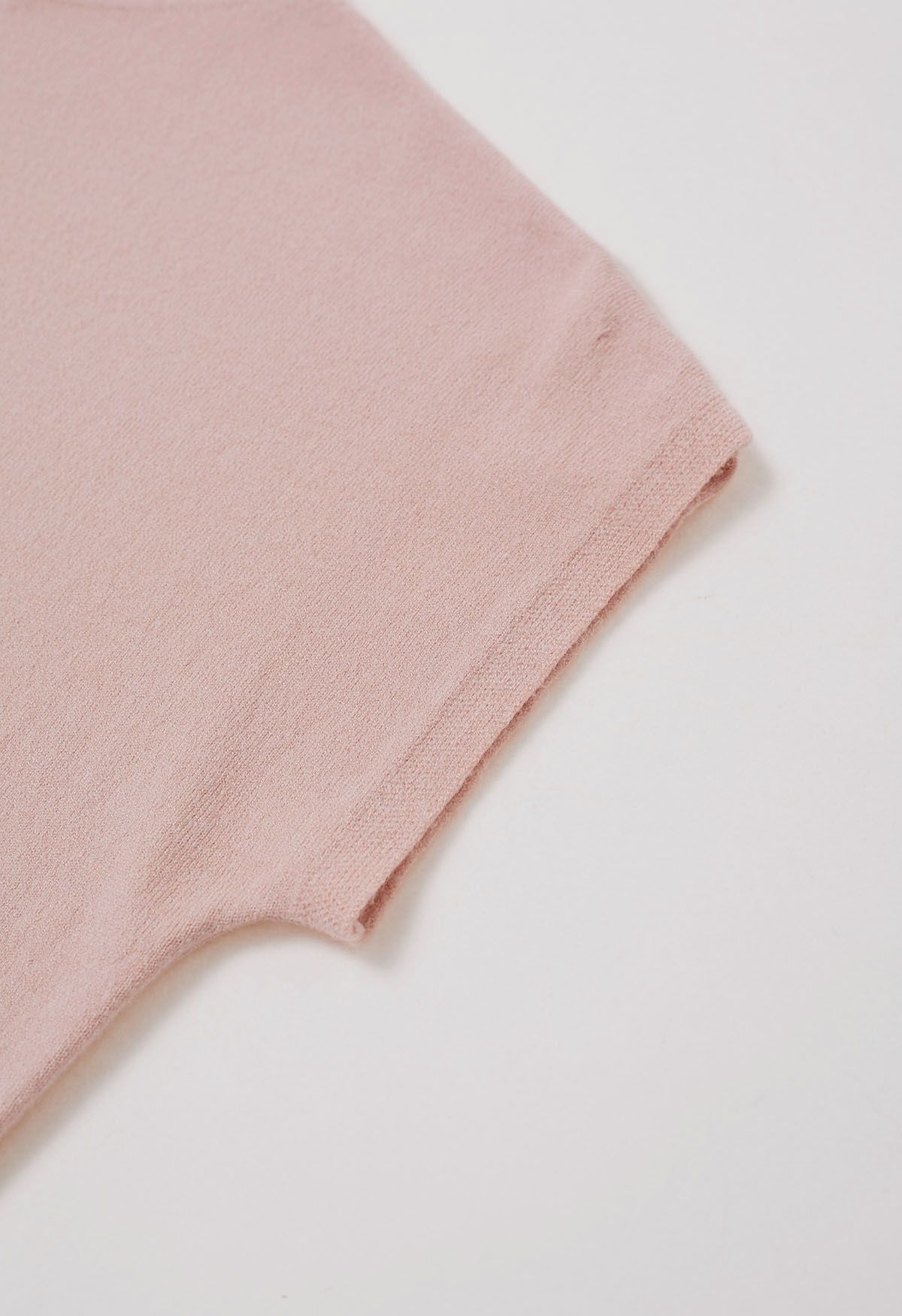 Solid Color Cap Sleeves Knit Top in Pink