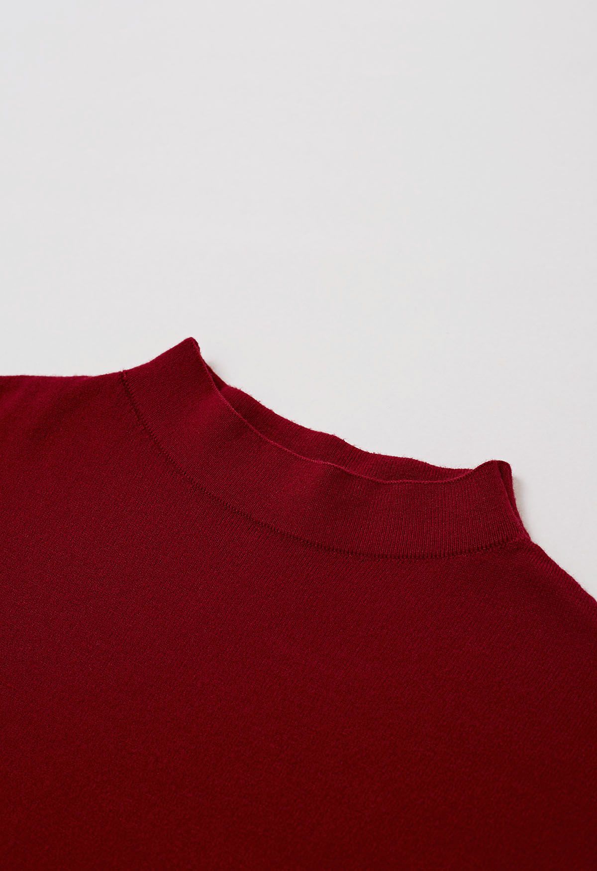 Solid Color Cap Sleeves Knit Top in Red