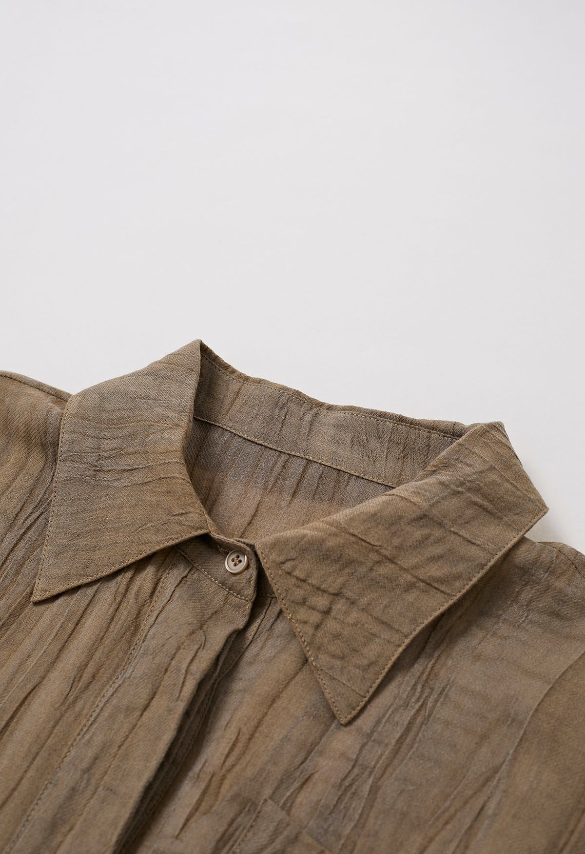 Elbow Sleeve Tie-Waist Buttoned Shirt Dress in Brown