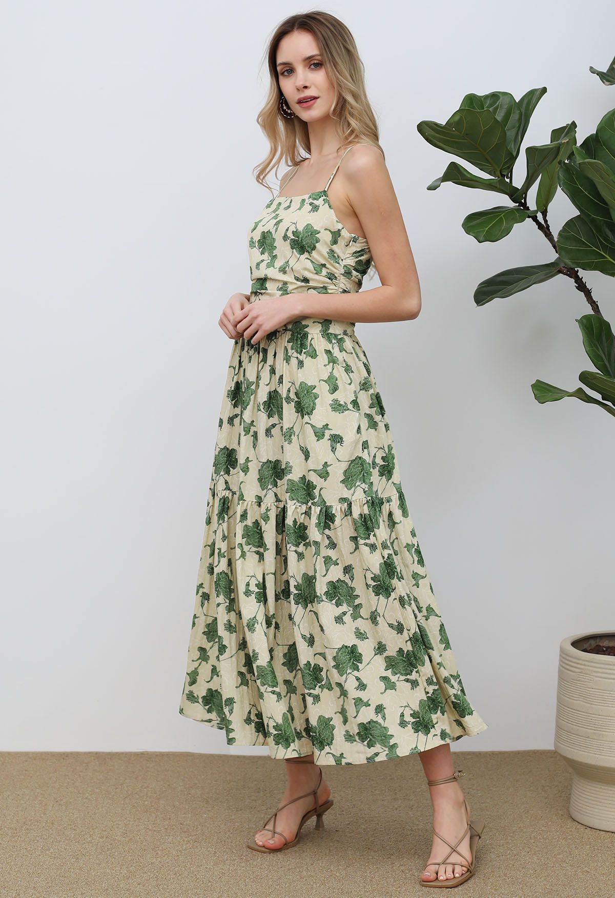 Floral Print Cami Maxi Dress in Green