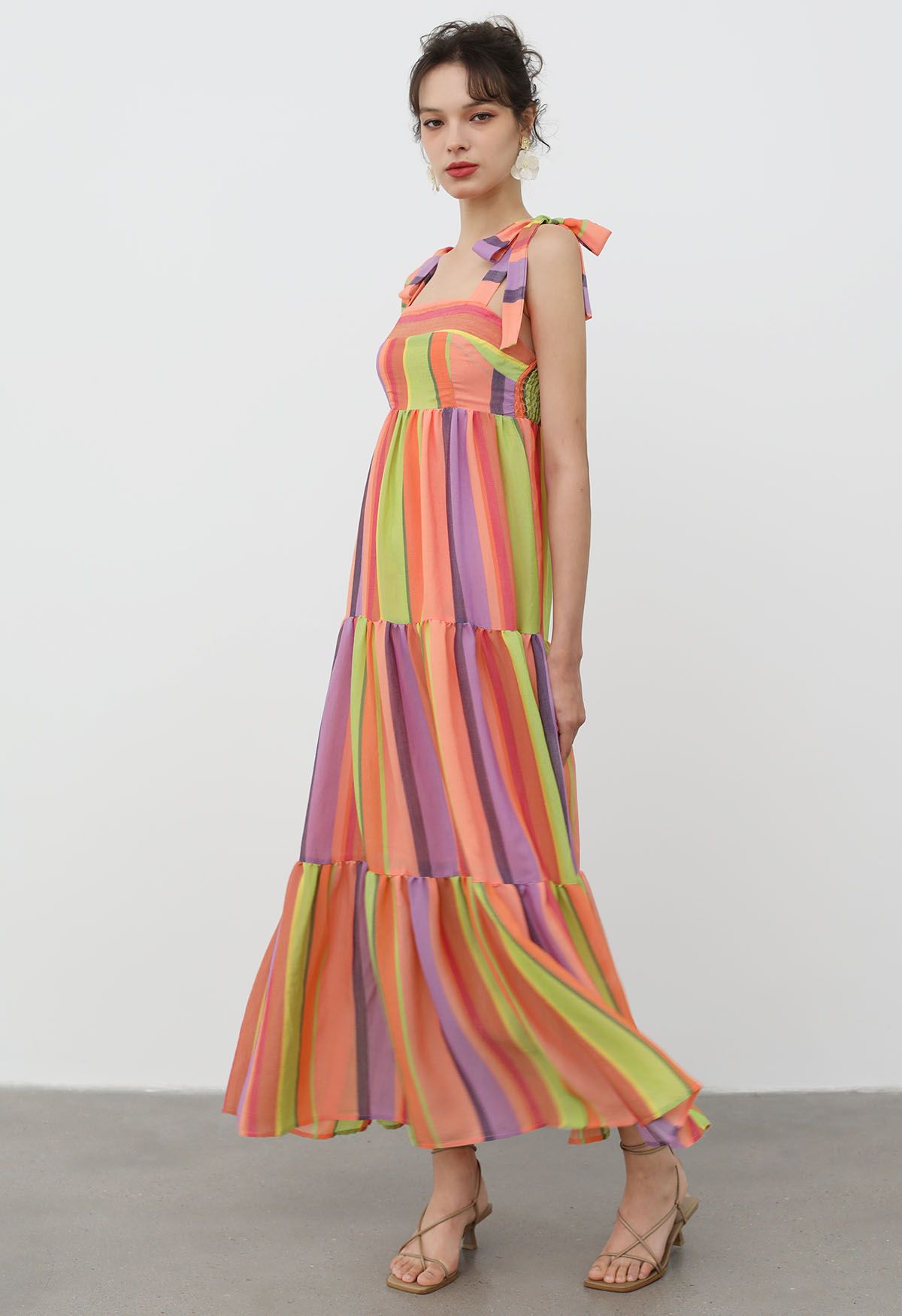 Summer Hues Rainbow Striped Tie-Strap Maxi Dress