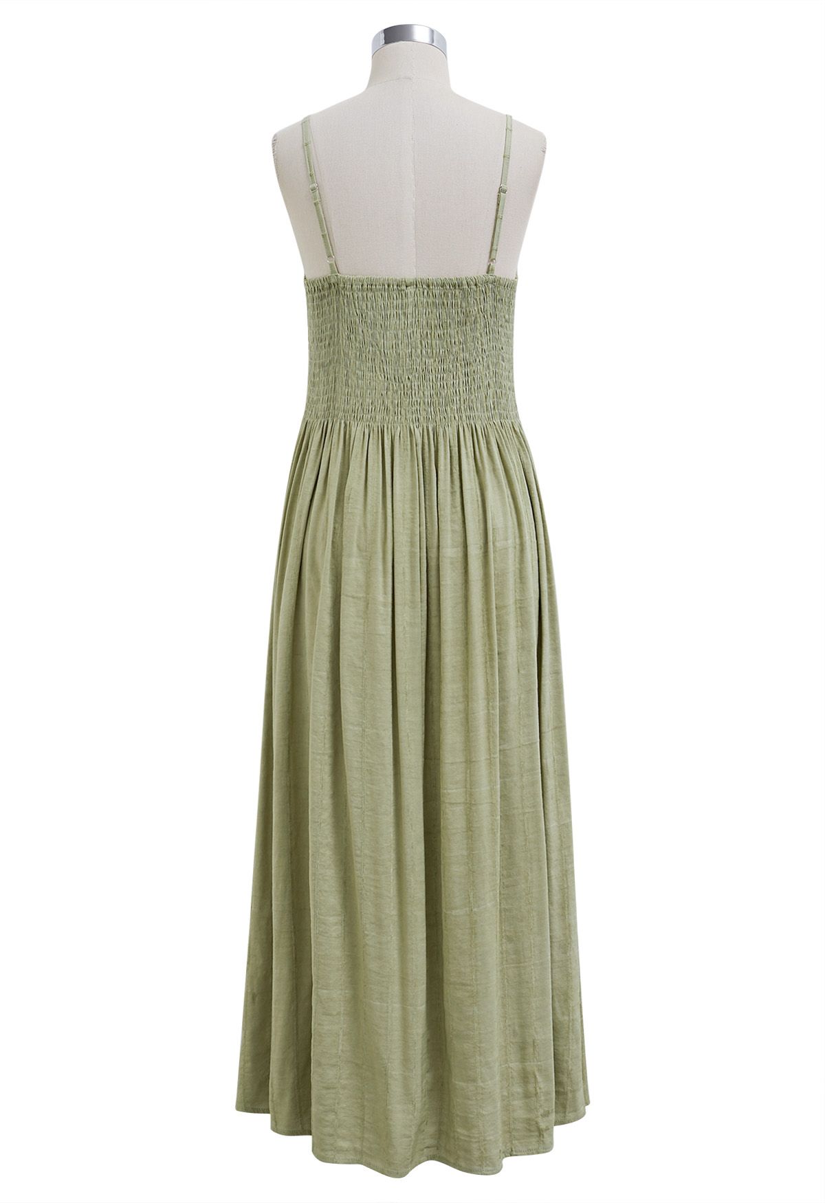 Beaded Strap Shirred Bodice Cami Dress in Pea Green