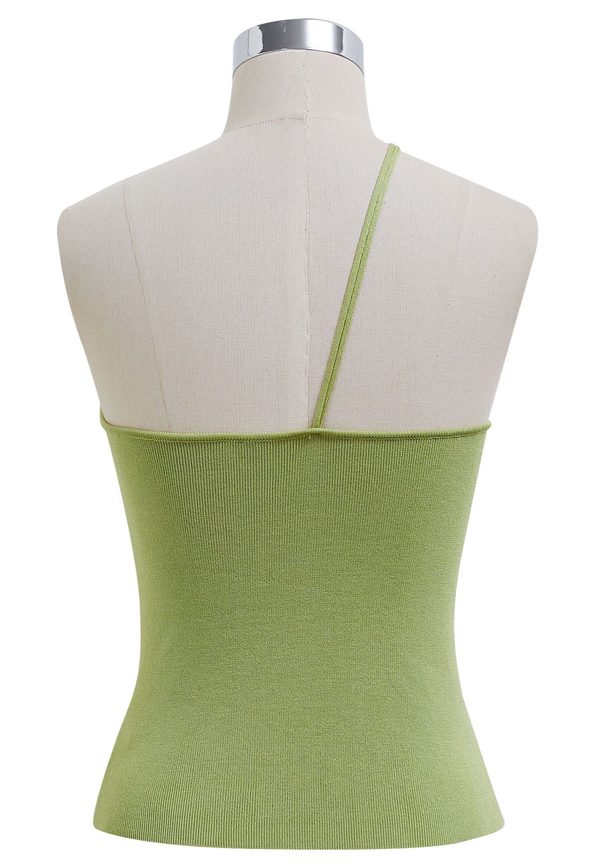 Beaded One-Shoulder Knit Top in Green