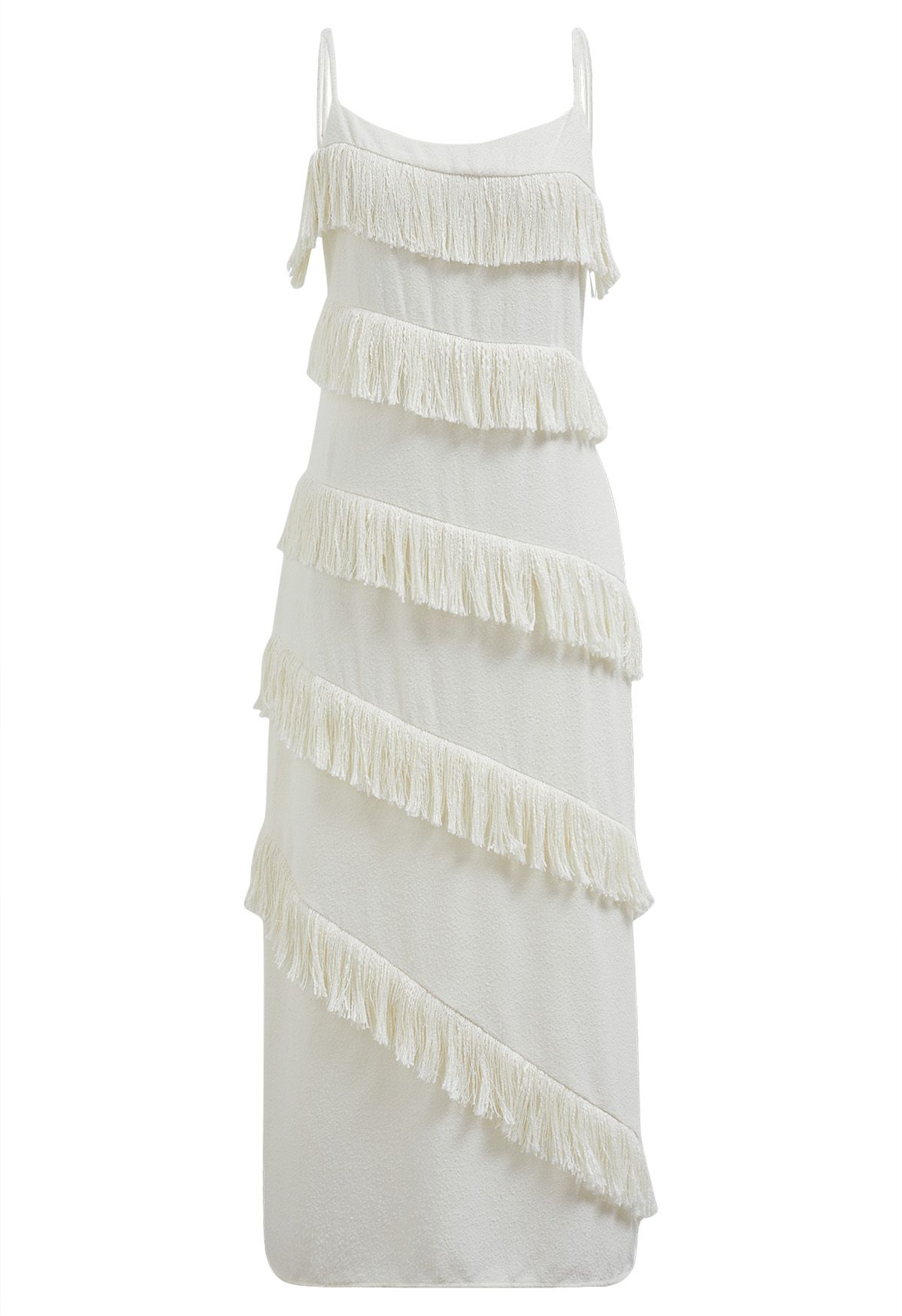 Playful Fringe Textured Cami Dress in Cream