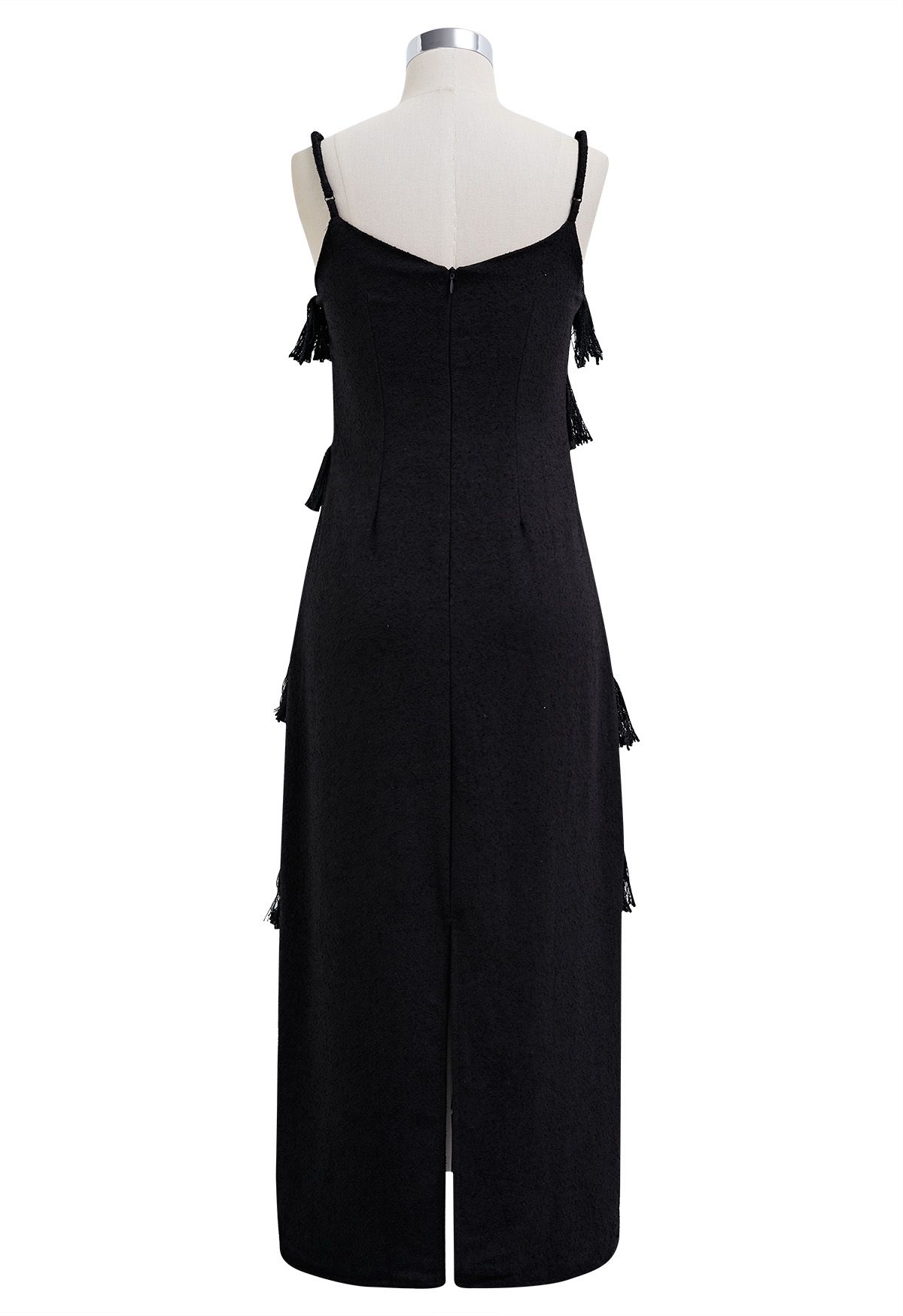 Playful Fringe Textured Cami Dress in Black