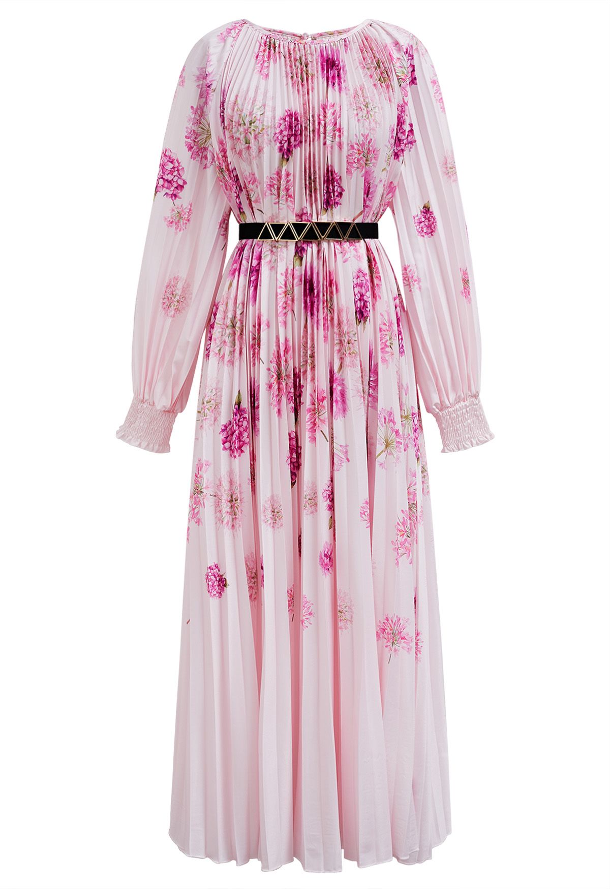 Blossoming Day Watercolor Pleated Maxi Dress in Pink