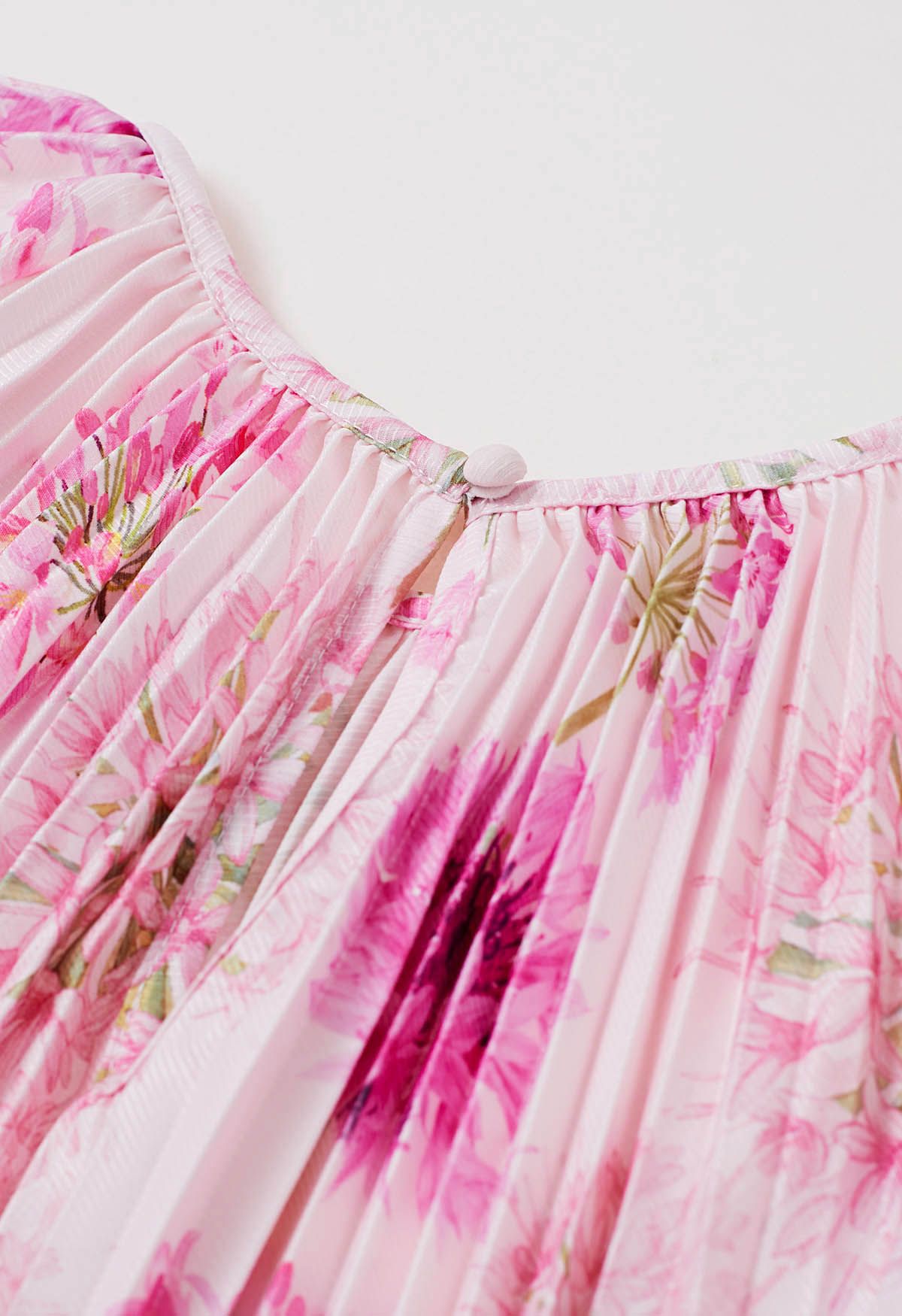 Blossoming Day Watercolor Pleated Maxi Dress in Pink