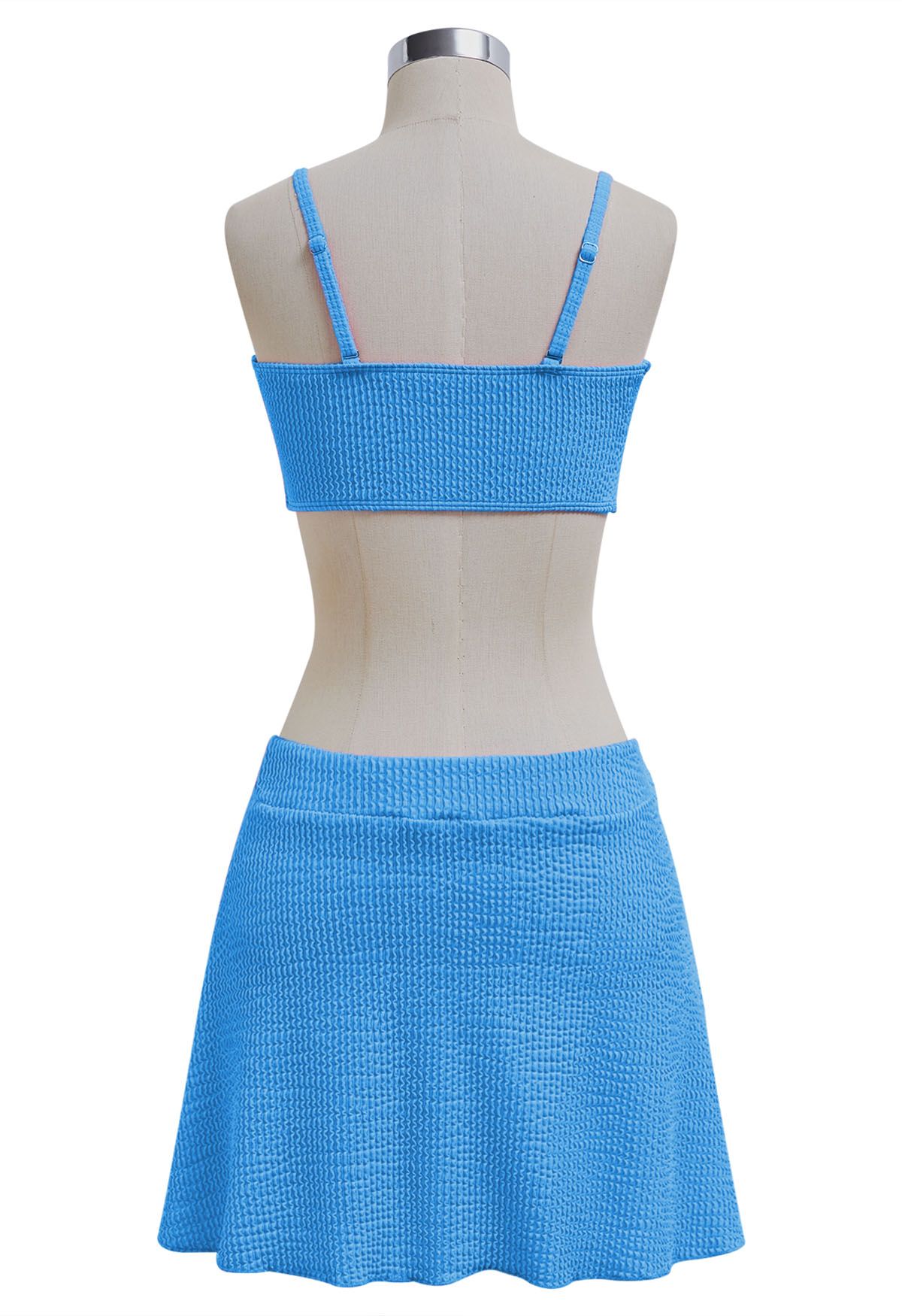 Three-Piece Wavy Texture Twist Bikini Set in Blue