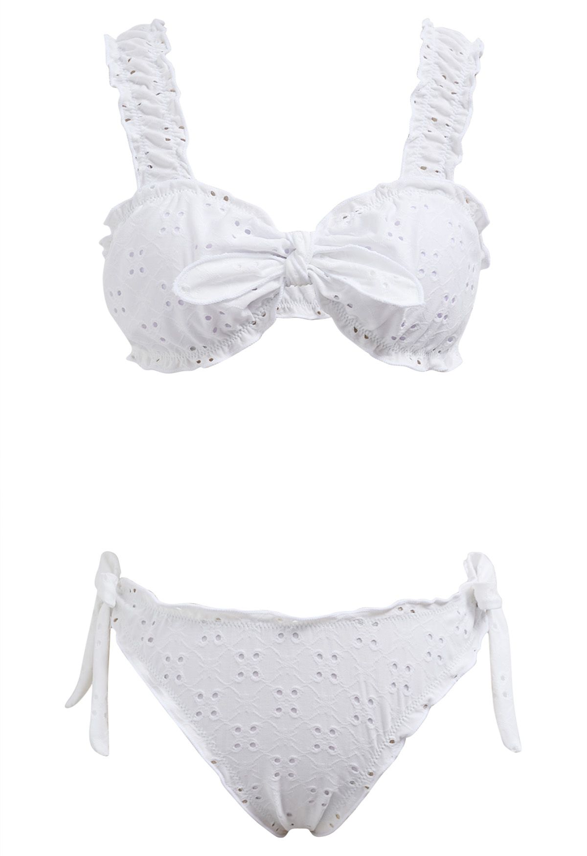 Eyelet Wavy Edge Tie-Knot Bikini Set