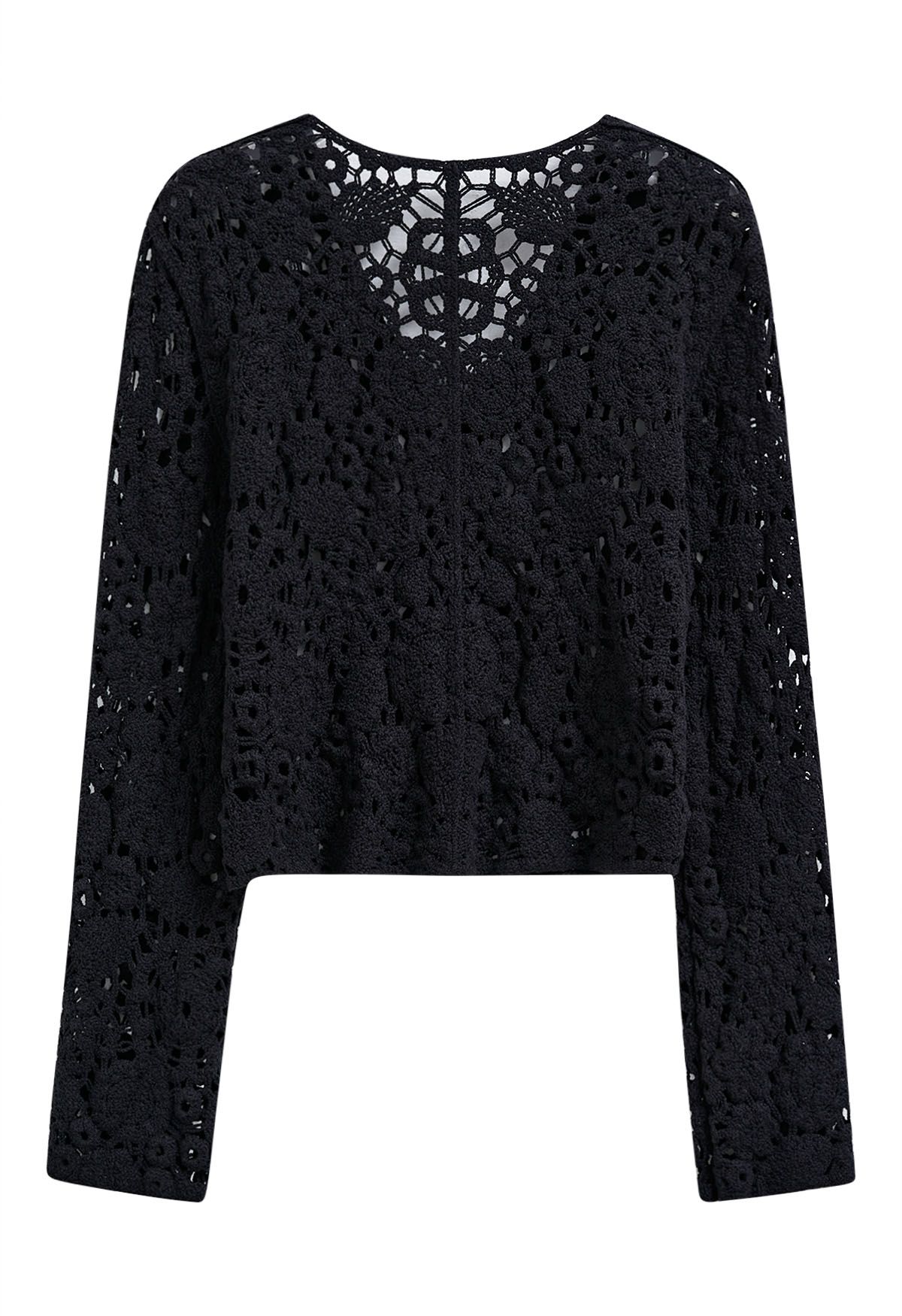 Bohemian Flair Crochet Cardigan in Black