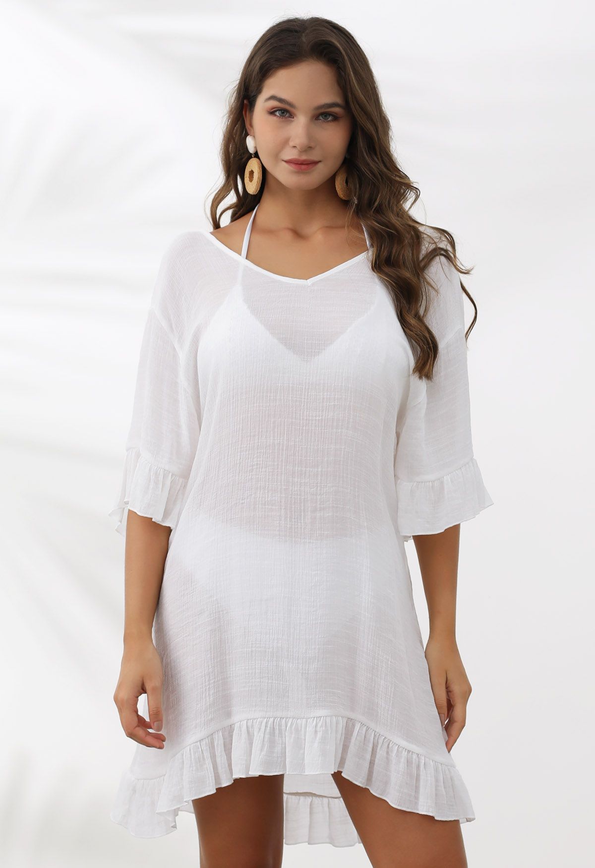 Butterfly Crochet Backless Cover-Up Dress in White