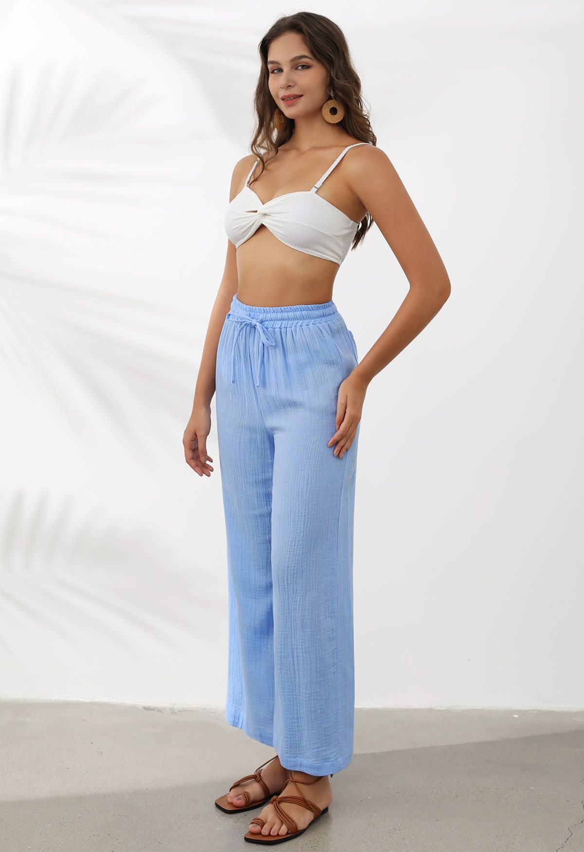 Lightweight Cotton Drawstring Pants in Blue