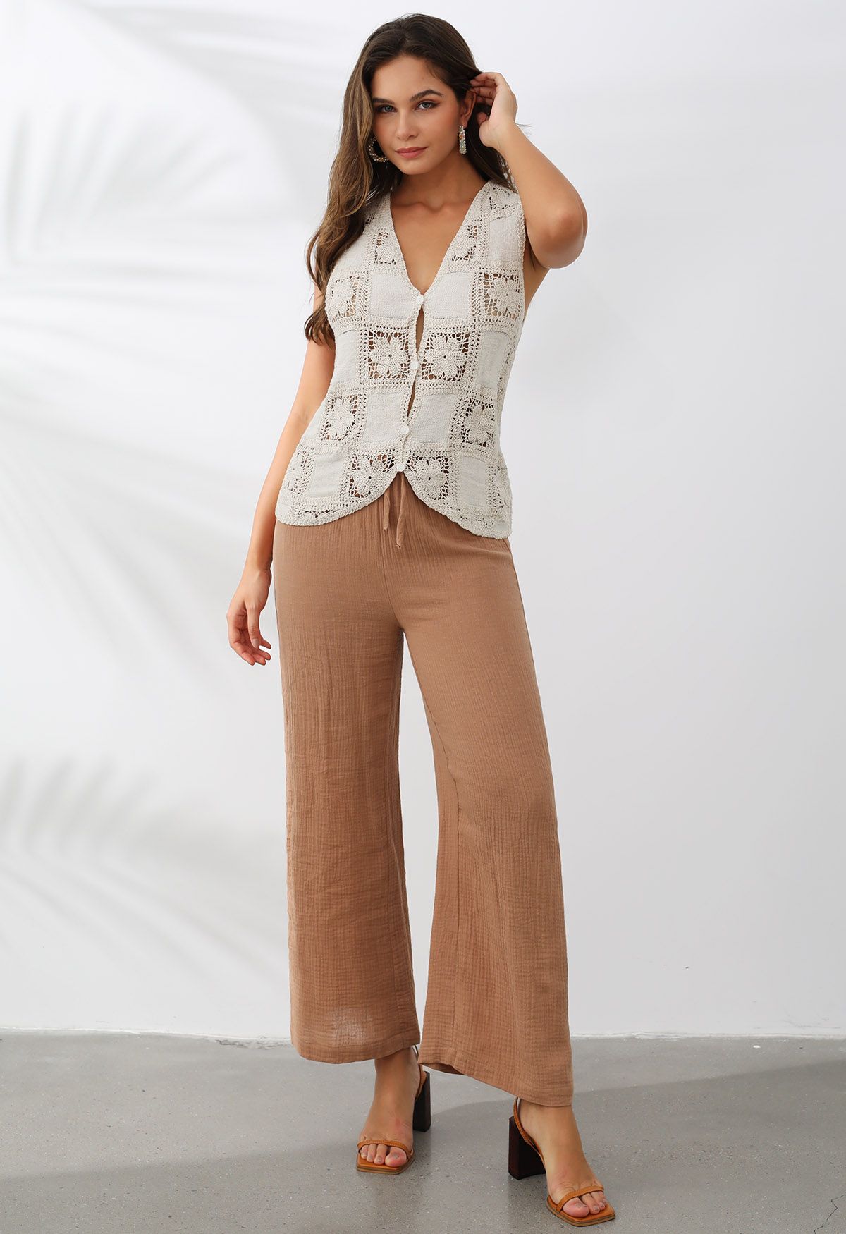 Lightweight Cotton Drawstring Pants in Rust