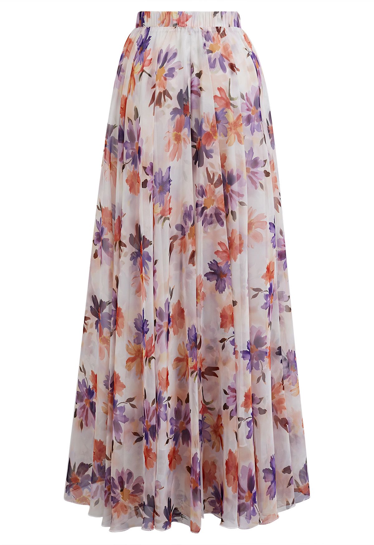 Sunlight Orange Floral Printed Chiffon Maxi Skirt