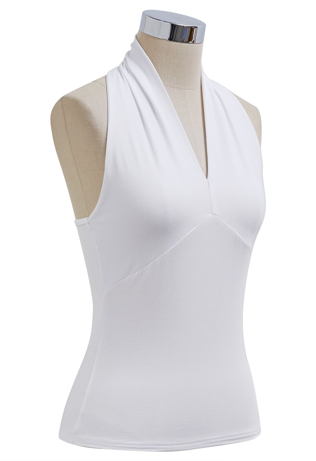 Optimal Halter V-Neck Sleeveless Top in White