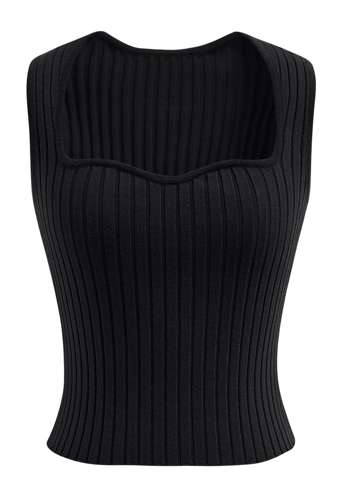 Flattering Fit Ribbed Tank Top in Black