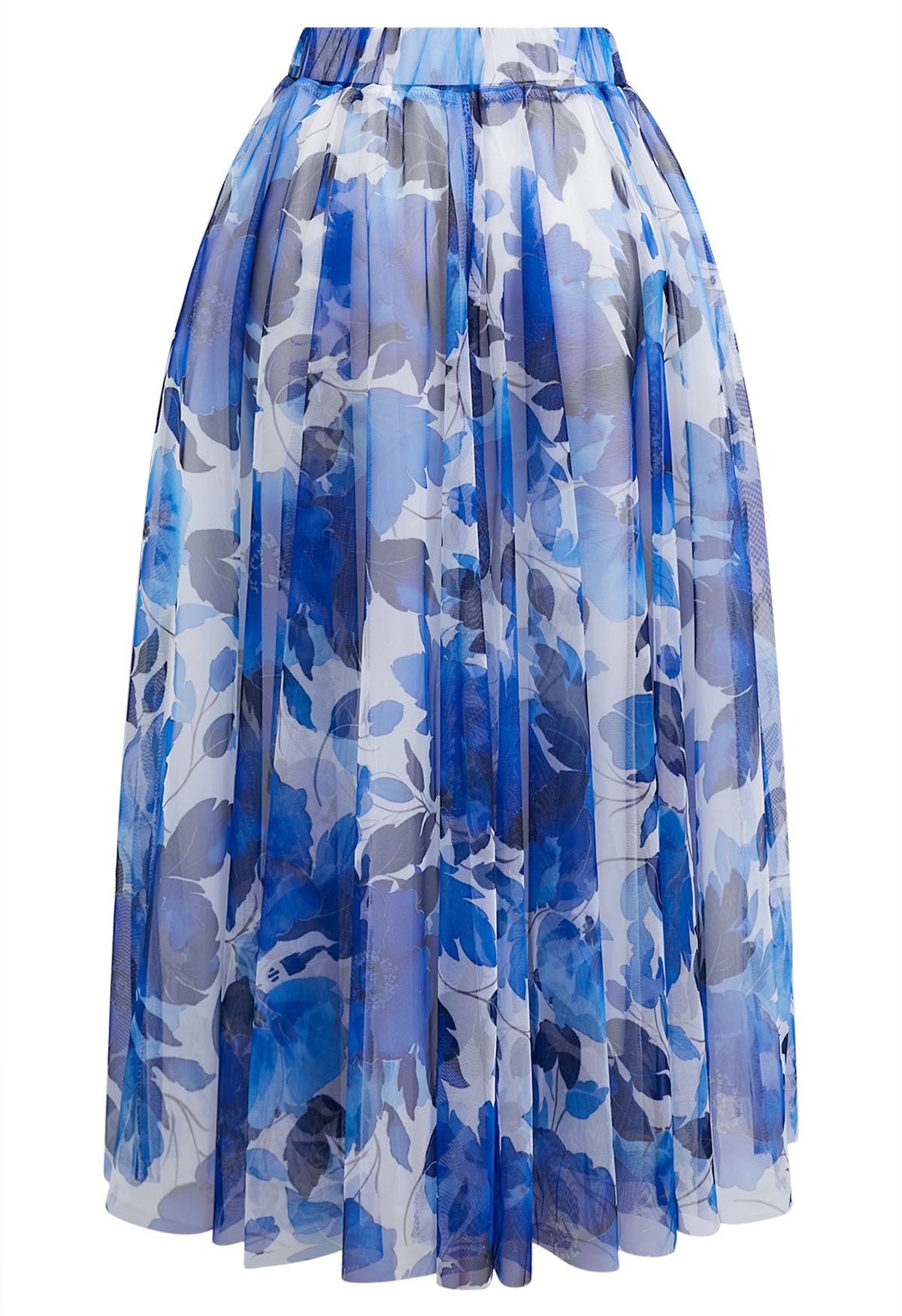 Dancing in Flowers Blue Watercolor Mesh Tulle Skirt 