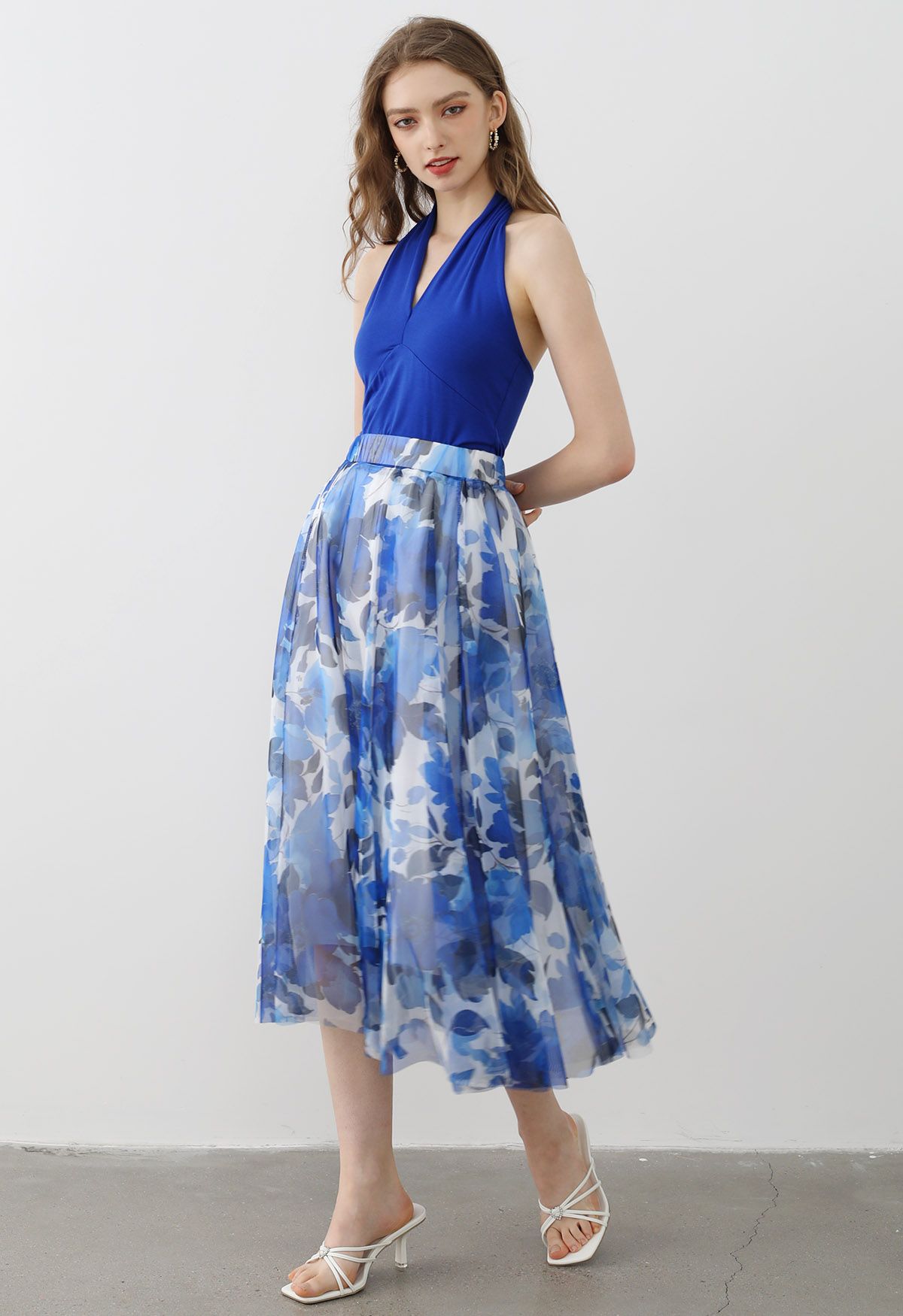 Dancing in Flowers Blue Watercolor Mesh Tulle Skirt 