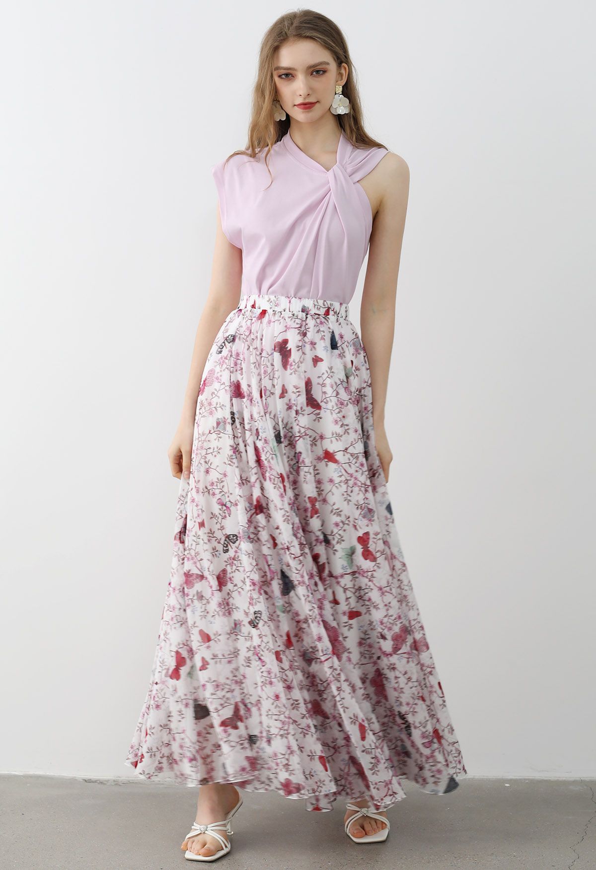 Butterfly Floral Chiffon Maxi Skirt