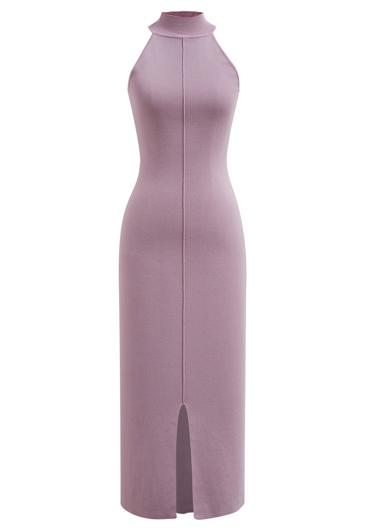 Seam Detailing Halter Bodycon Knit Dress in Pink