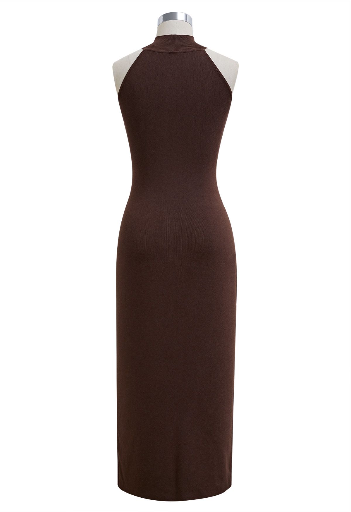 Seam Detailing Halter Bodycon Knit Dress in Brown