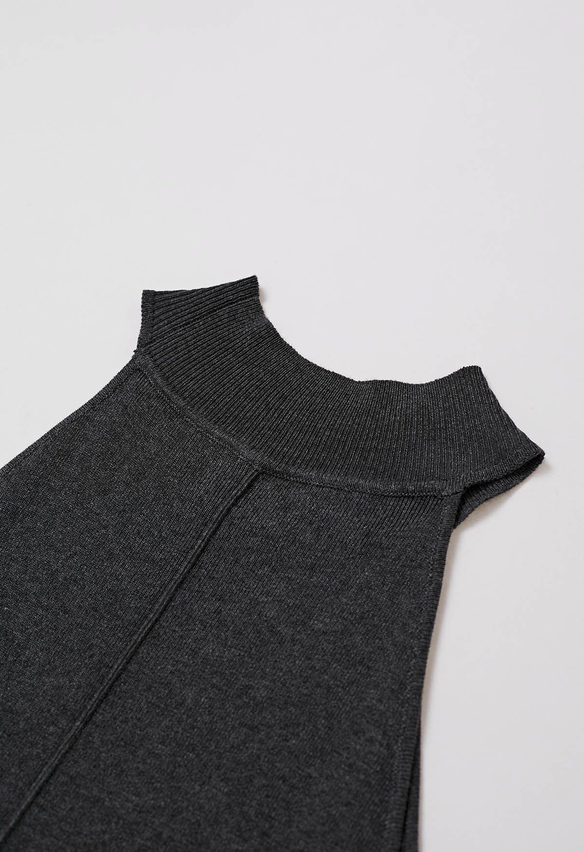 Seam Detailing Halter Bodycon Knit Dress in Smoke