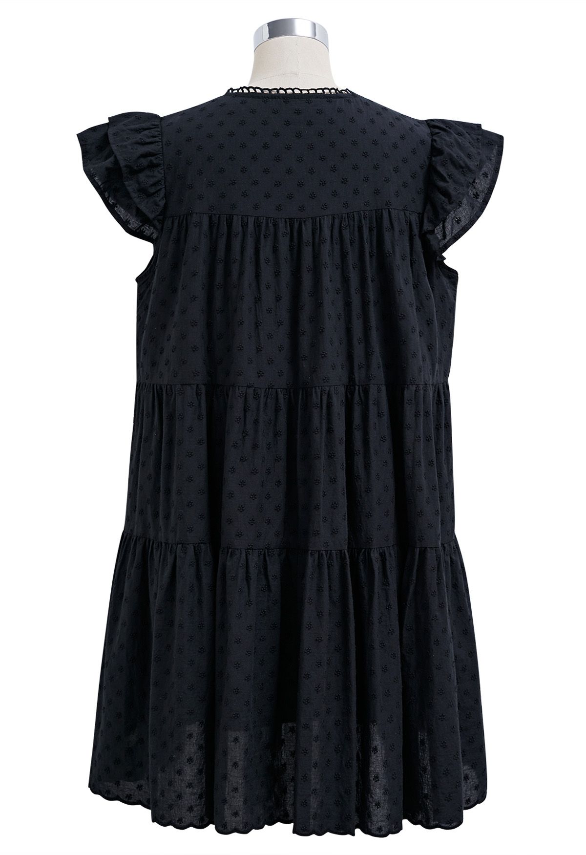 Lovely Floret Embroidered Dolly Mini Dress in Black