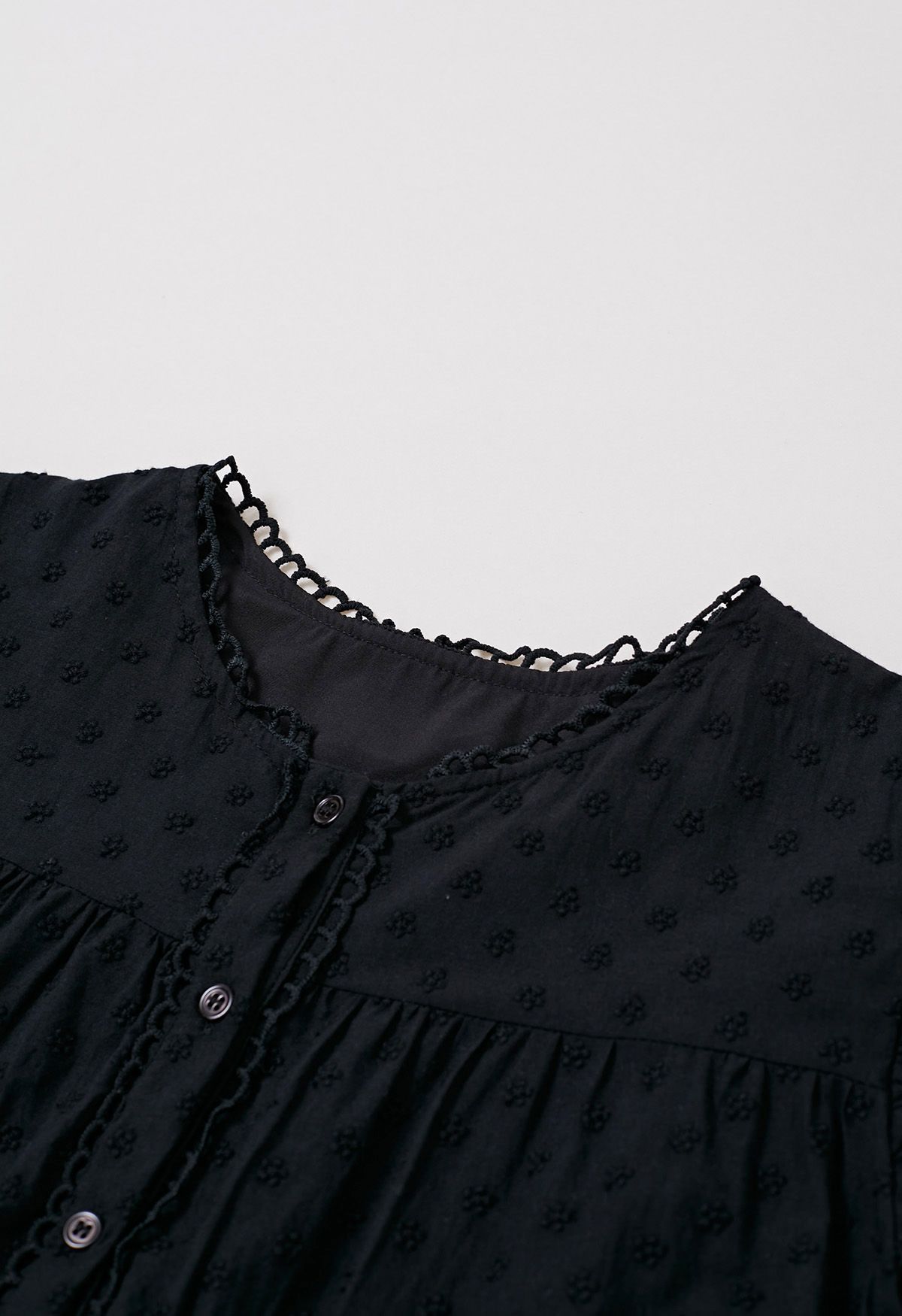 Lovely Floret Embroidered Dolly Mini Dress in Black