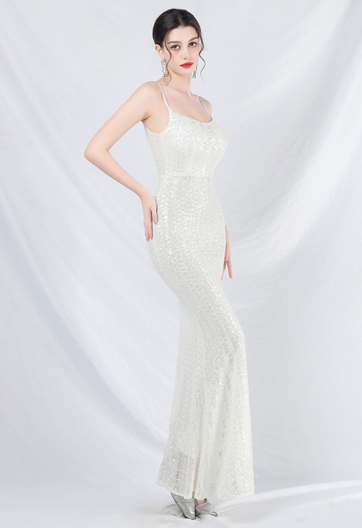 Fairytale Sequin Mermaid Cami Gown in White