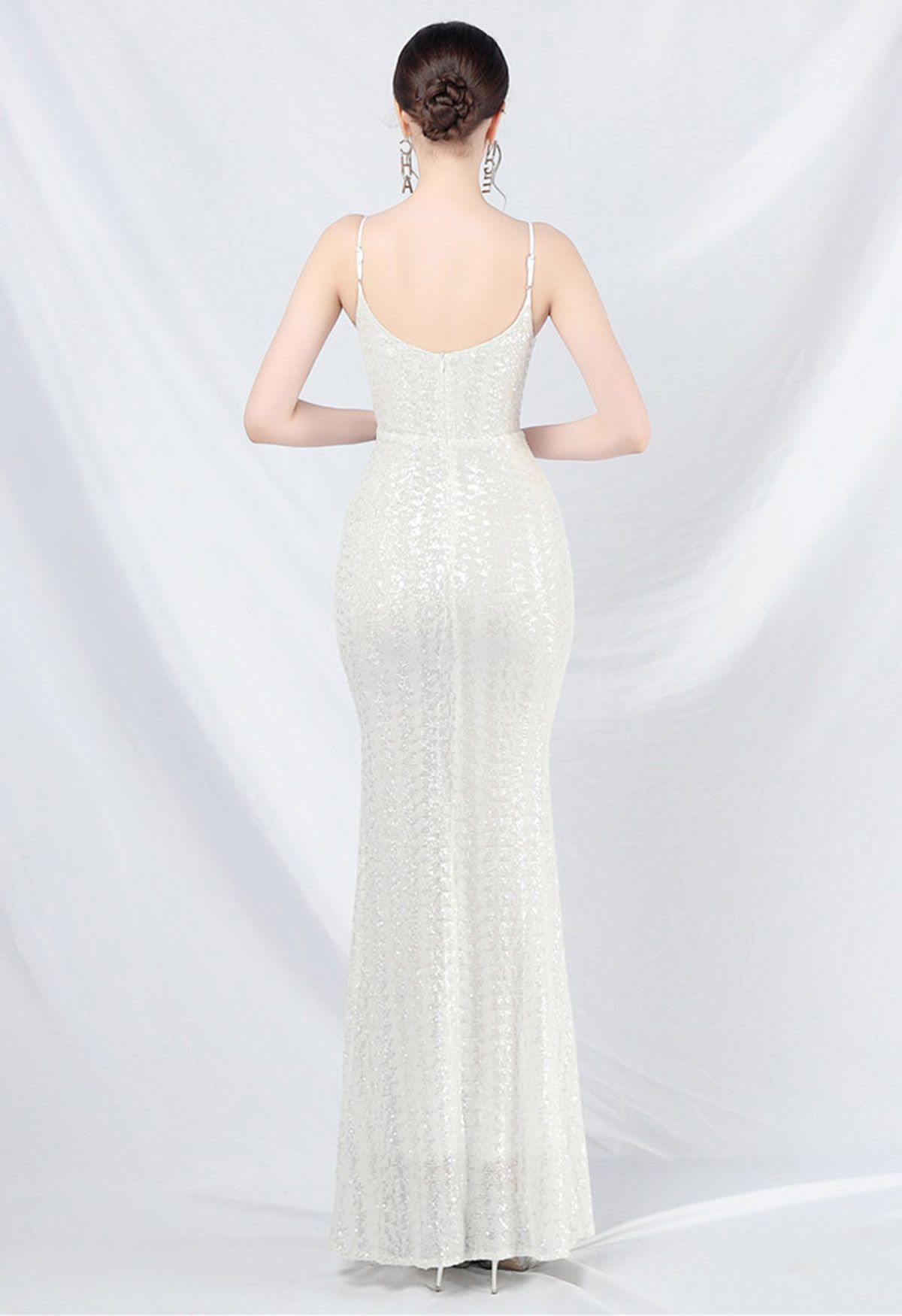 Fairytale Sequin Mermaid Cami Gown in White