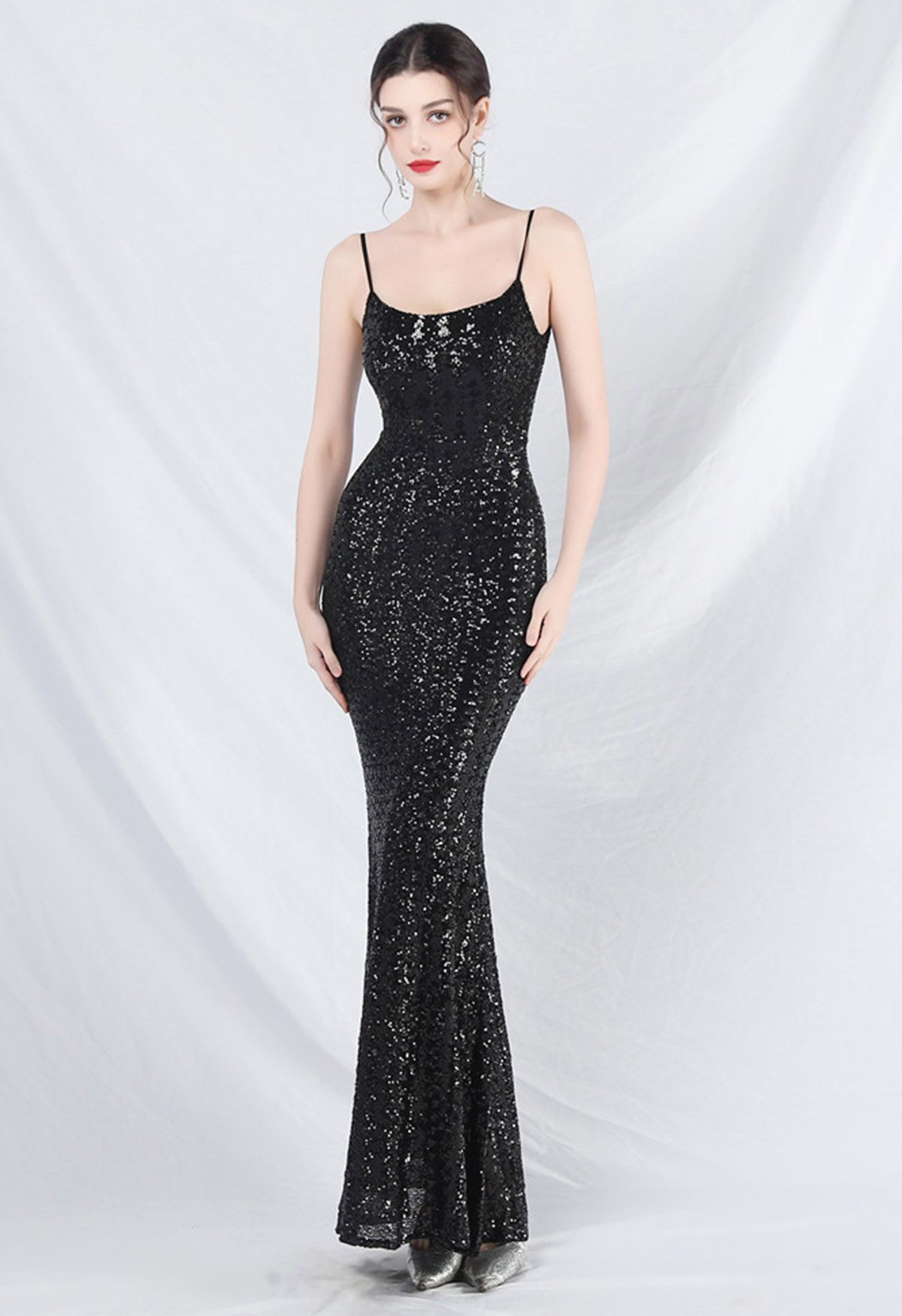 Fairytale Sequin Mermaid Cami Gown in Black